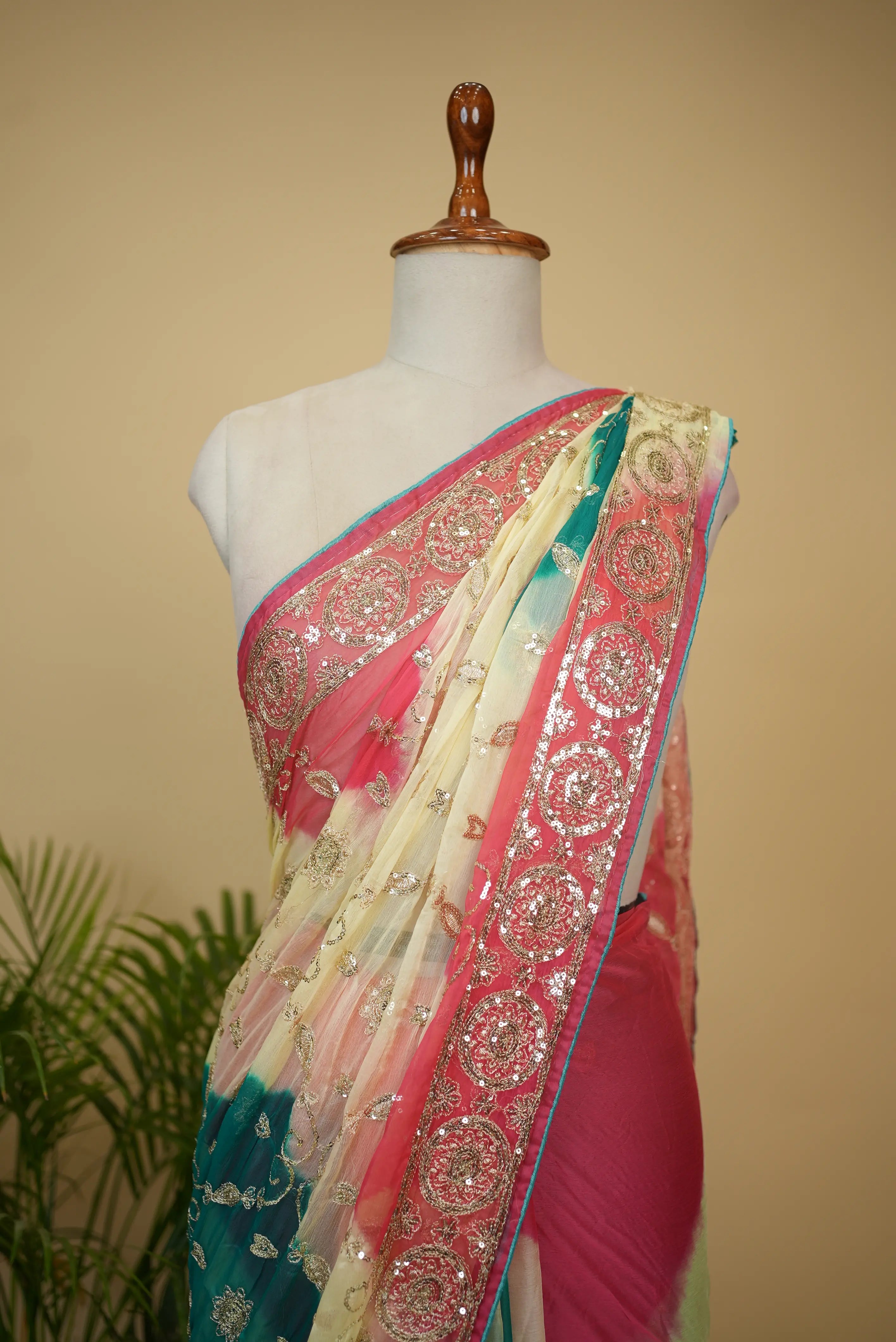 Vintage Work Rajpooti Look Saree With Aari Tari Work (With Blouse)