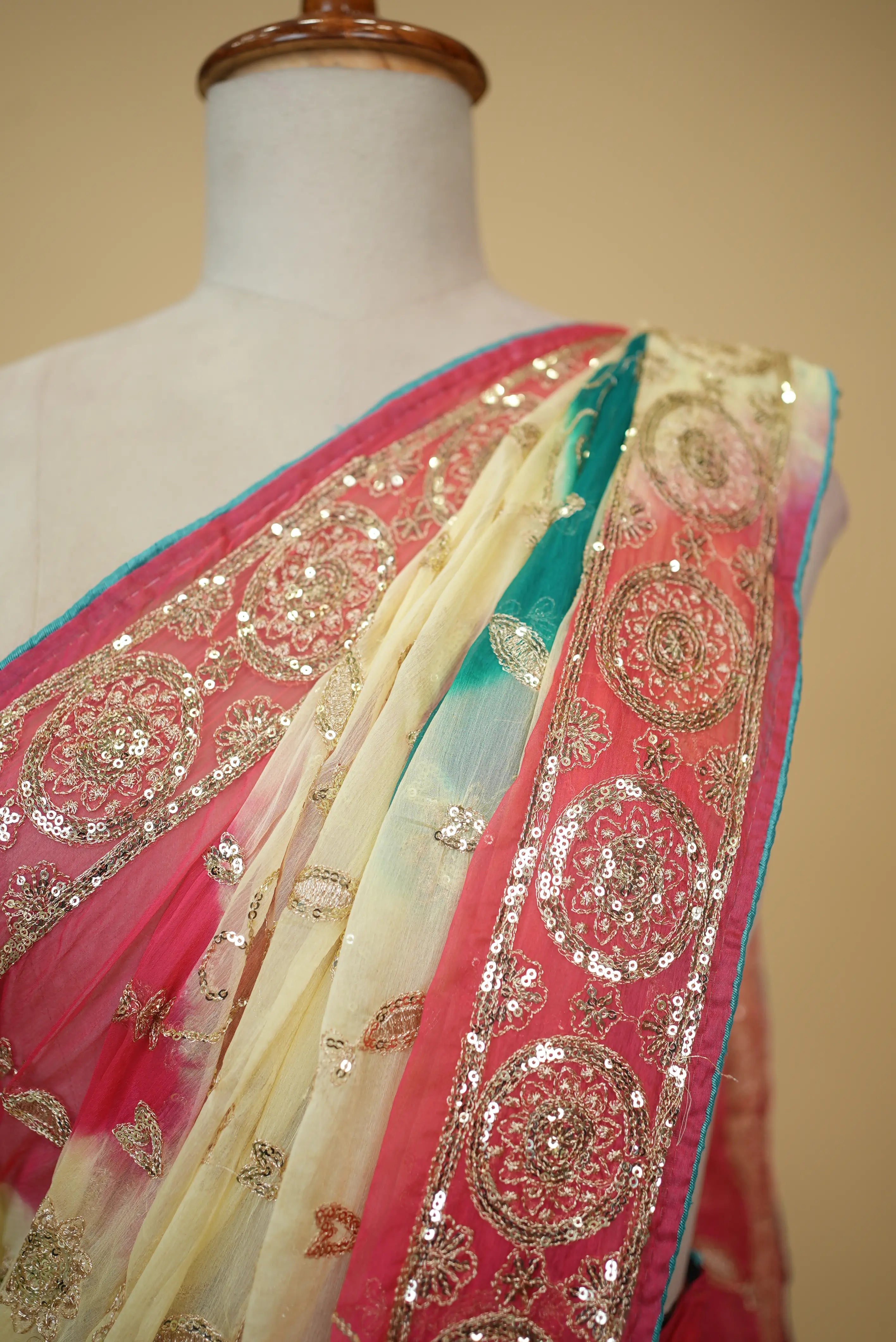 Vintage Work Rajpooti Look Saree With Aari Tari Work (With Blouse)