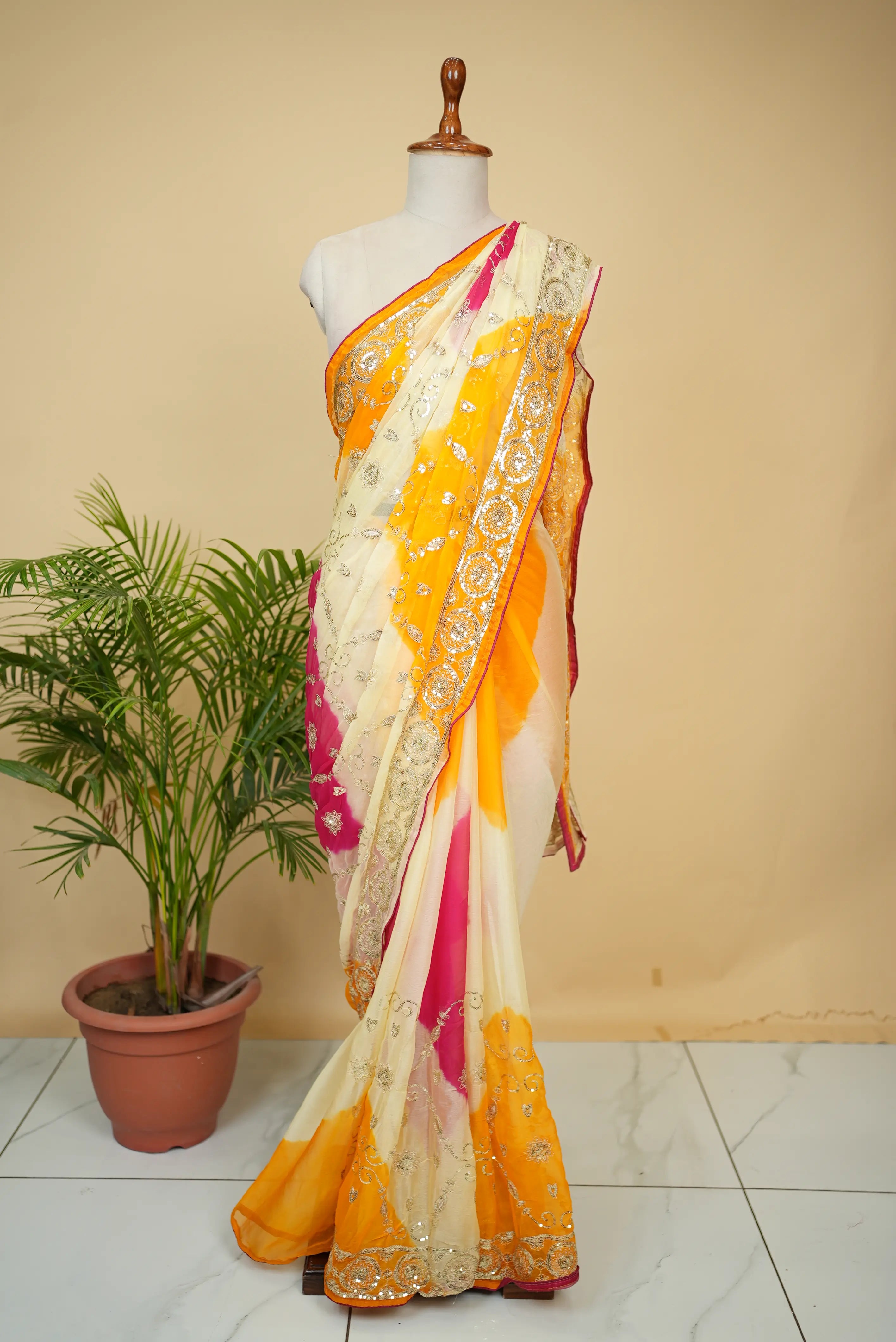 Vintage Work Rajpooti Look Saree With Aari Tari Work (With Blouse)