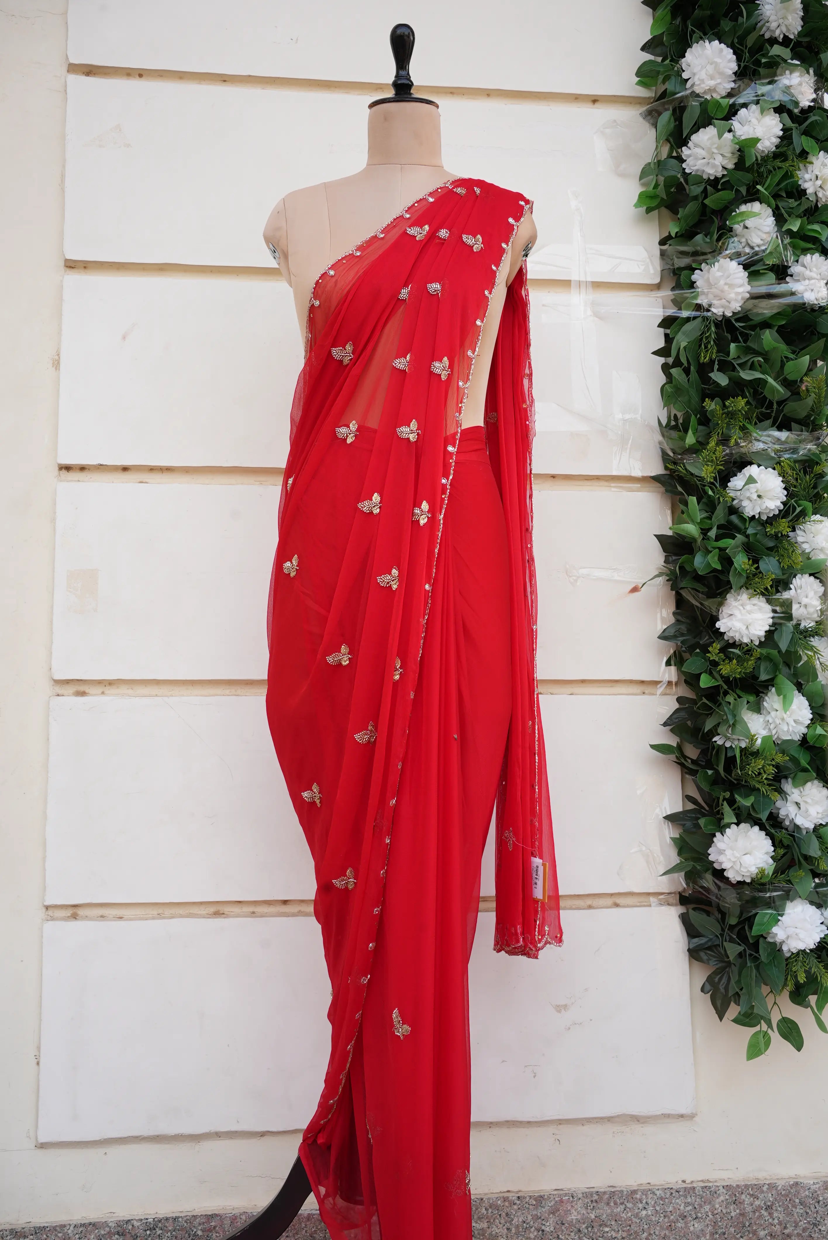 Chiffon Fabric Saree With Sequence & Cut Dana Handwork (With Blouse)