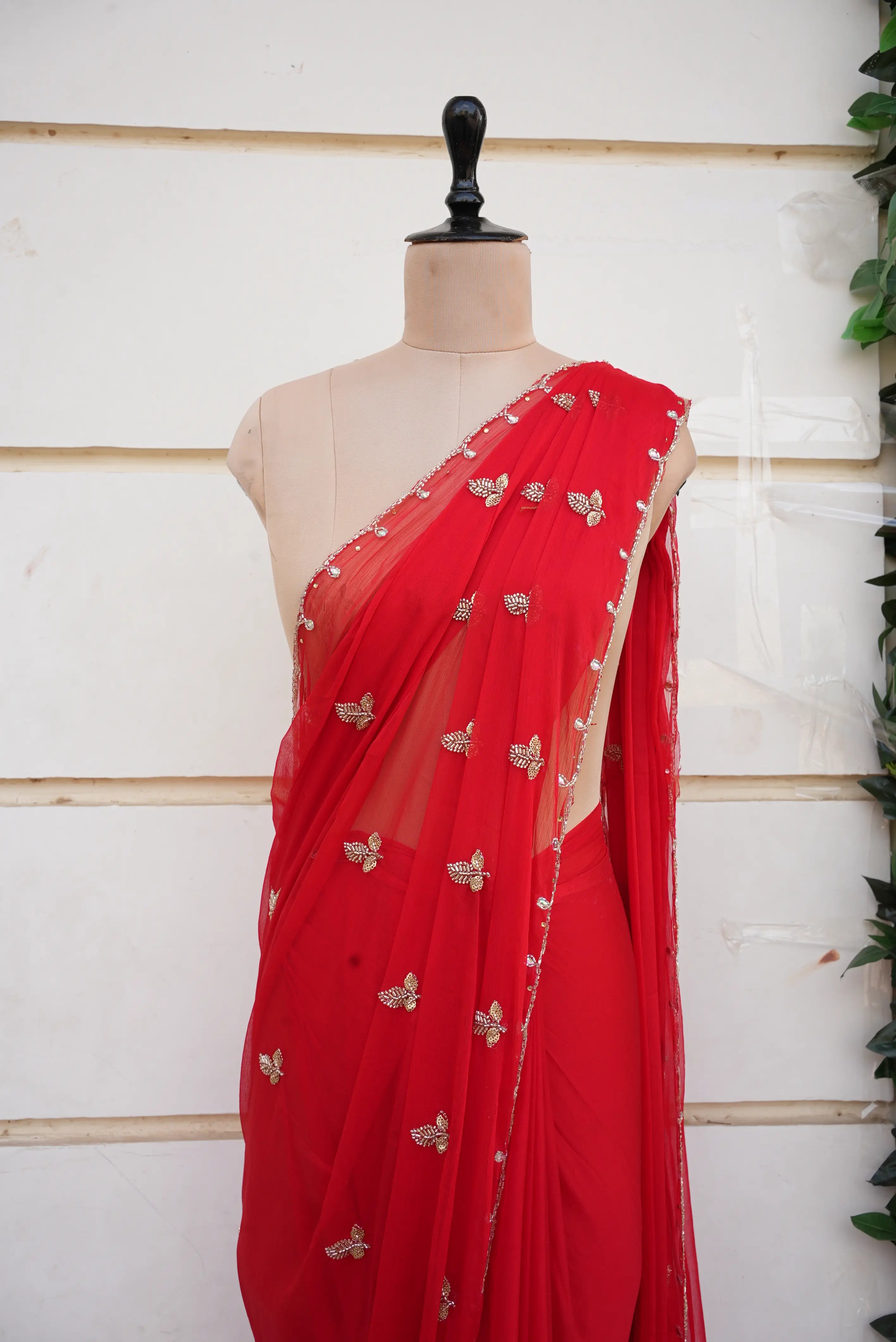 Chiffon Fabric Saree With Sequence & Cut Dana Handwork (With Blouse)