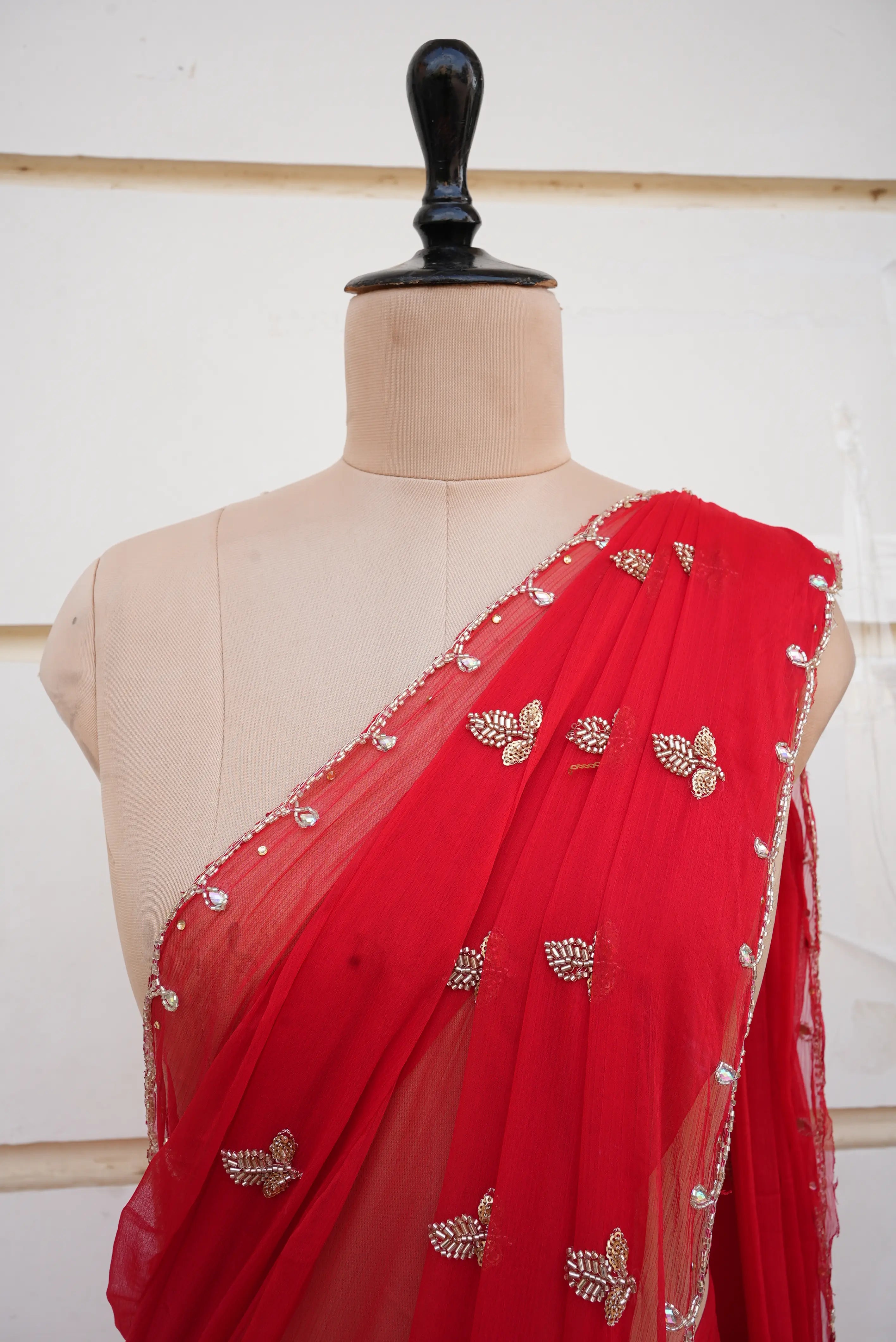 Chiffon Fabric Saree With Sequence & Cut Dana Handwork (With Blouse)