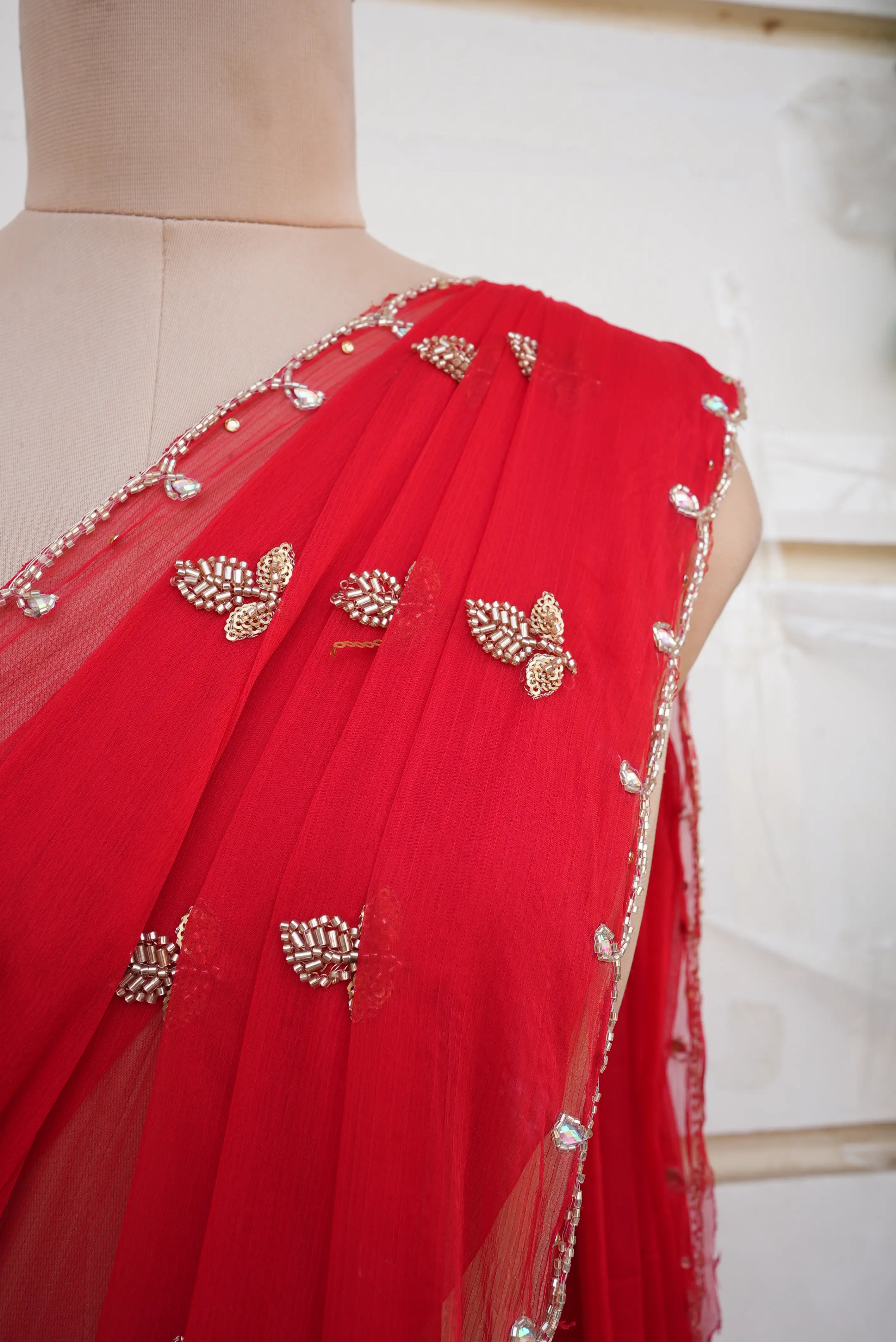 Chiffon Fabric Saree With Sequence & Cut Dana Handwork (With Blouse)