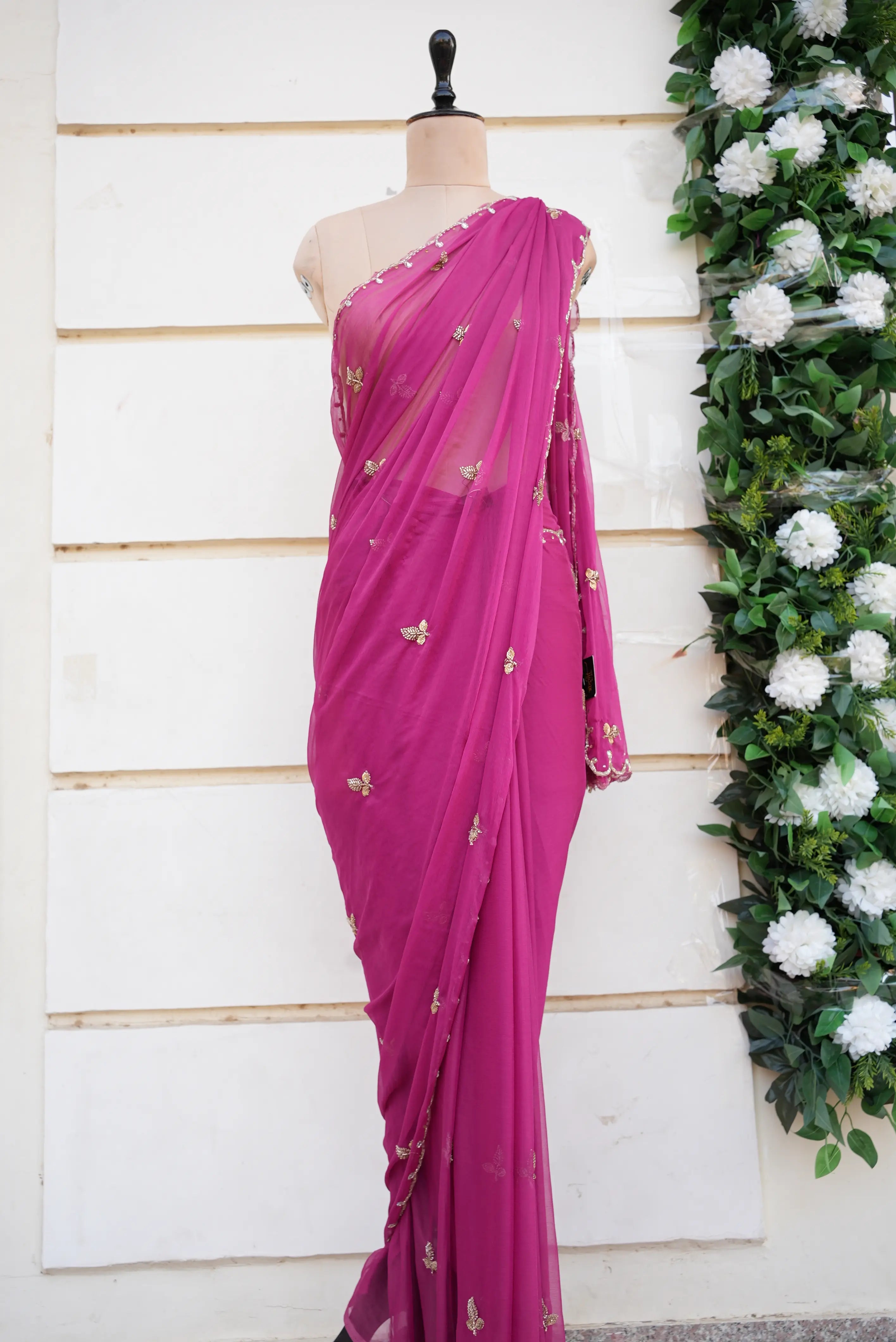 Chiffon Fabric Saree With Sequence & Cut Dana Handwork (With Blouse)