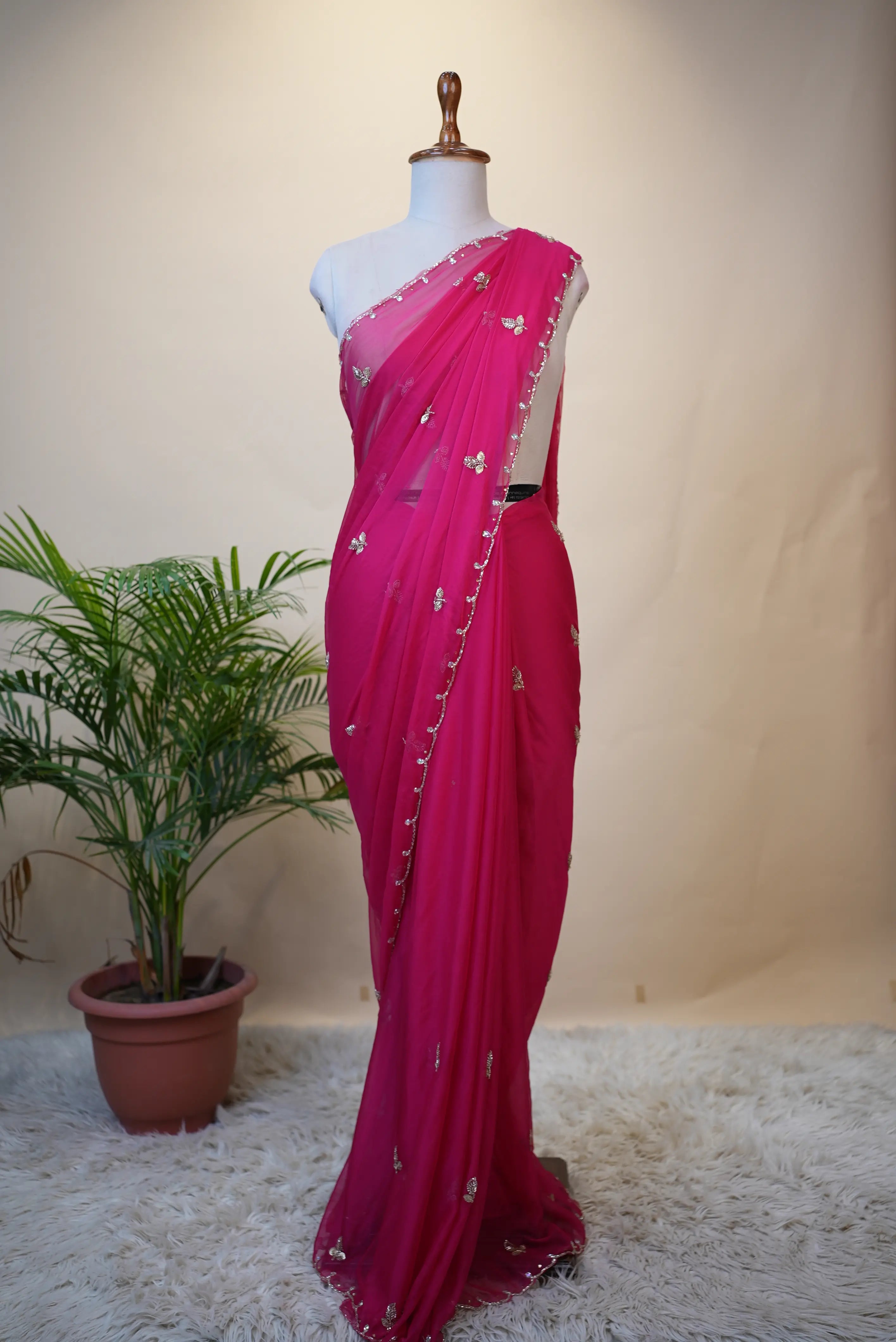 Chiffon Fabric Saree With Sequence & Cut Dana Handwork (With Blouse)
