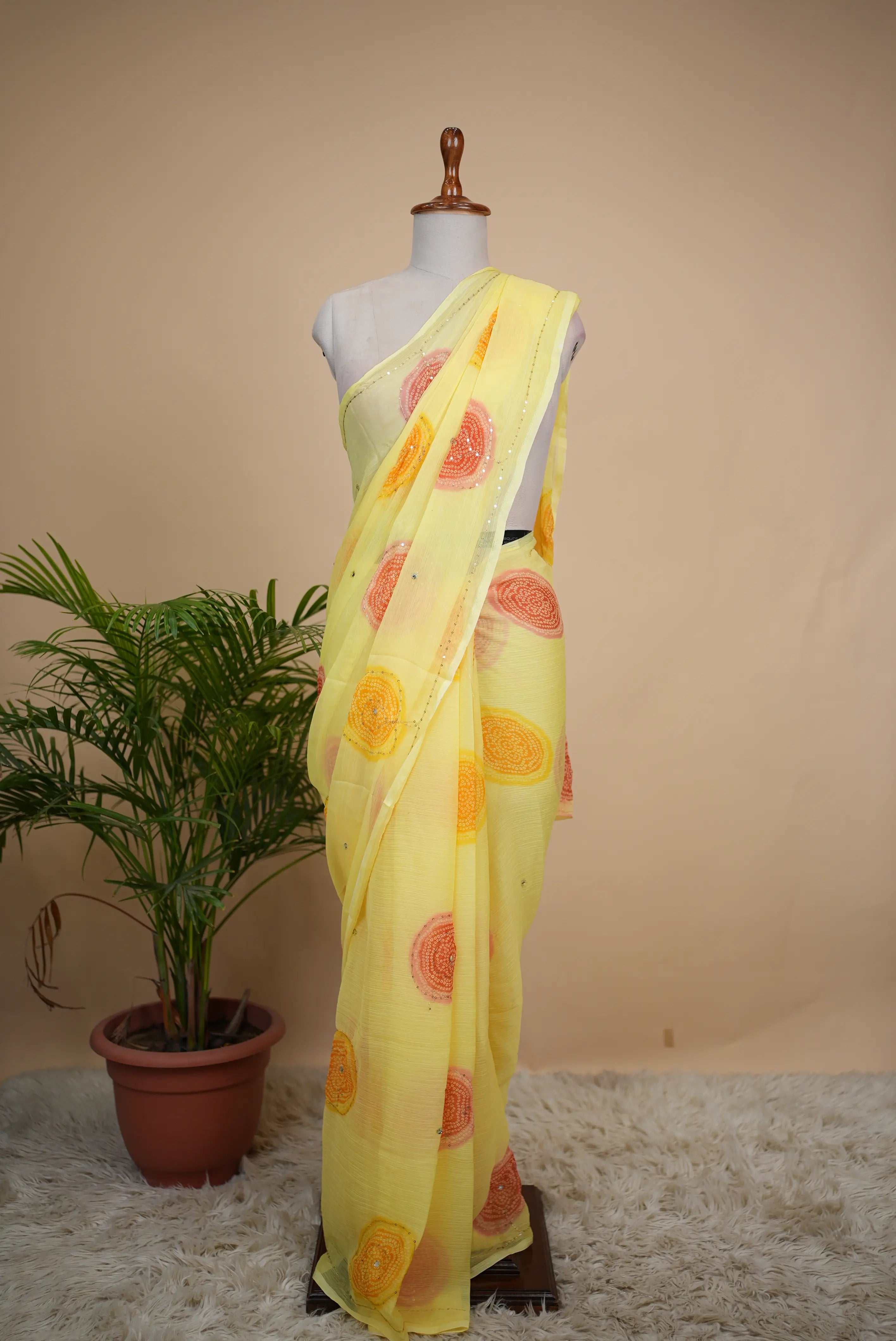 Darbari Saree With Bandhani Print on Chiffon Fabric (Without Blouse)