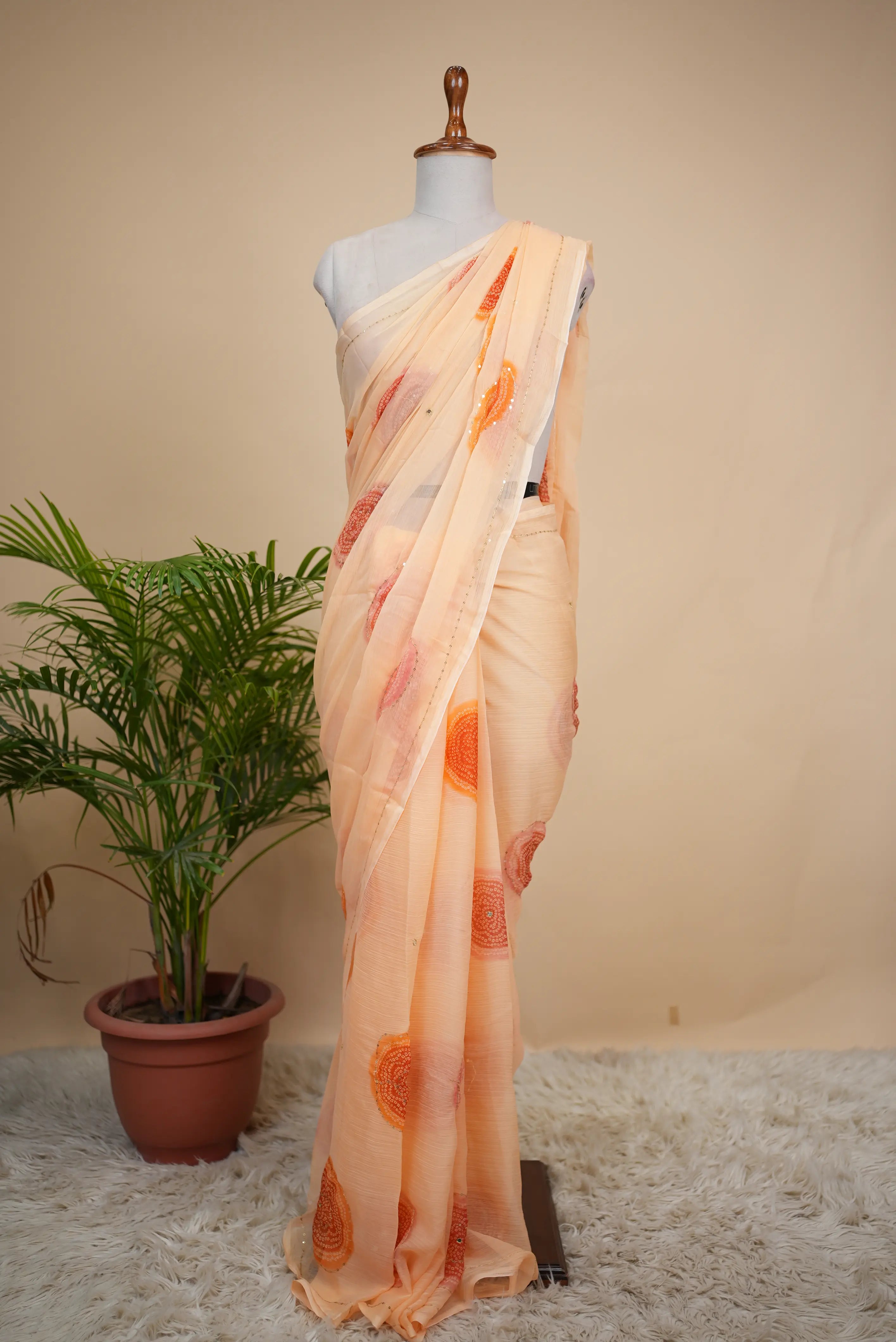 Darbari Saree With Bandhani Print on Chiffon Fabric (Without Blouse)