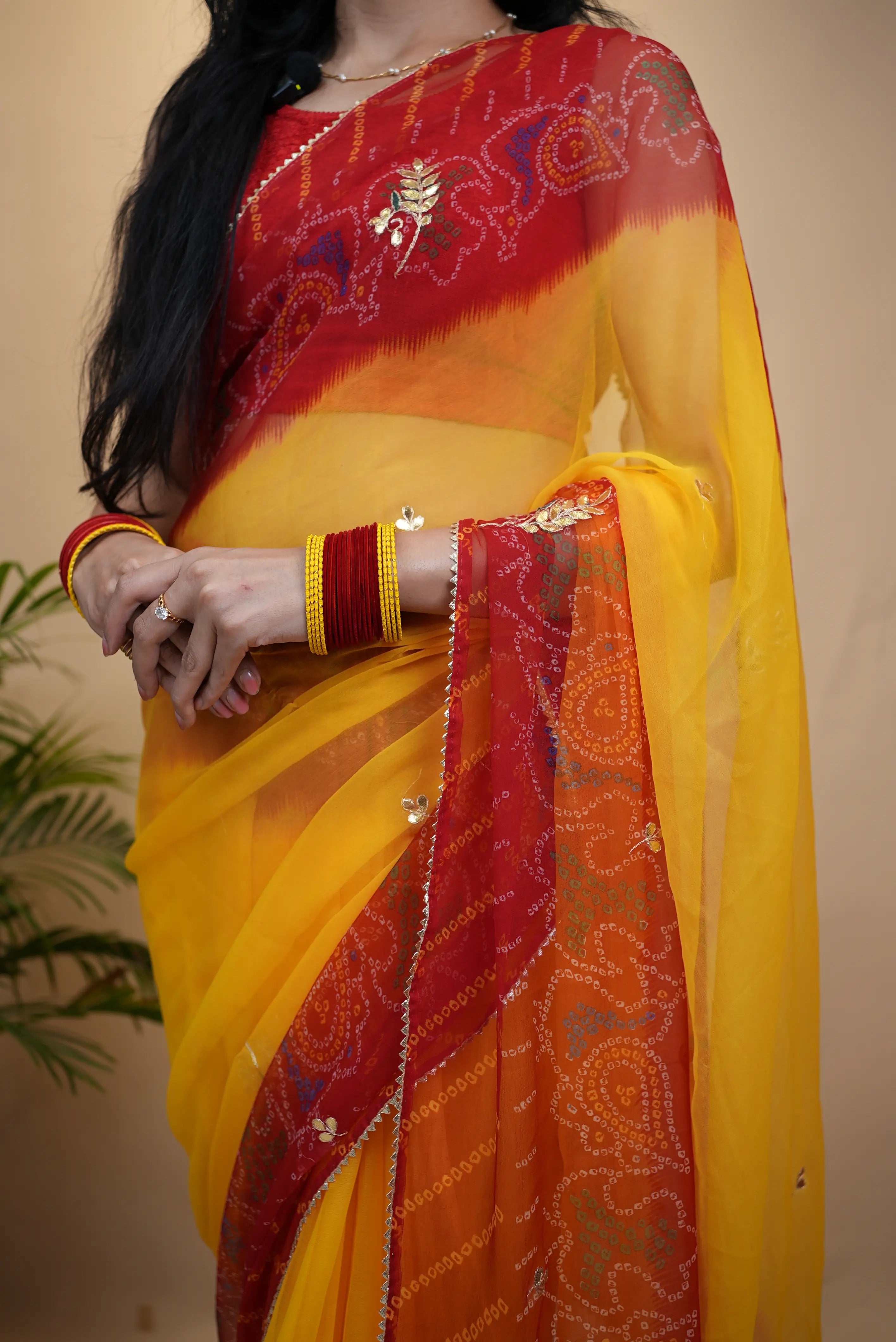 Traditional Shekhawati Pompcha Saree With Gota Patti & Buti Work ( With Blouse )