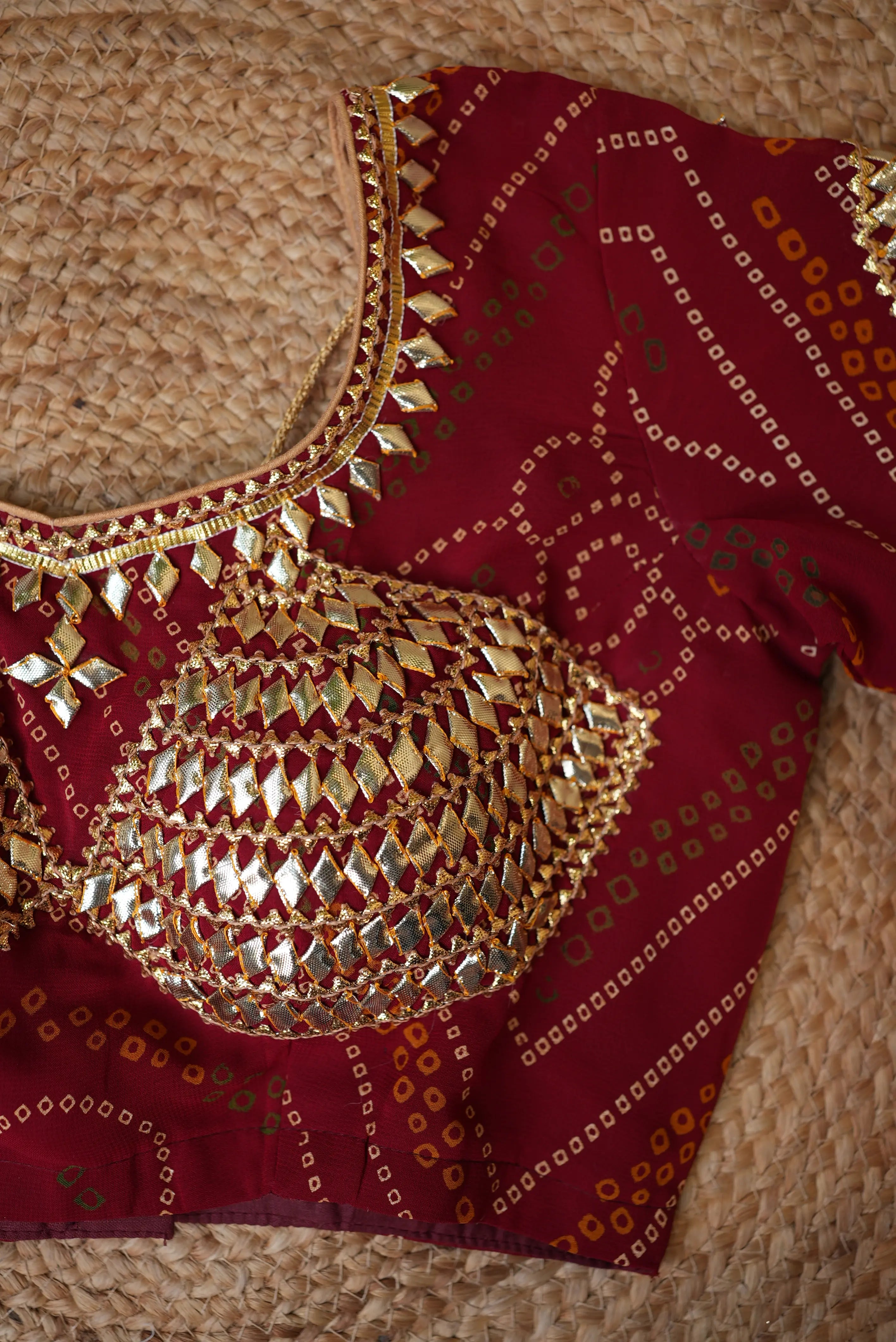 Bandhani Design Aangi Style Blouse With Kachi Gota Patti Handwork