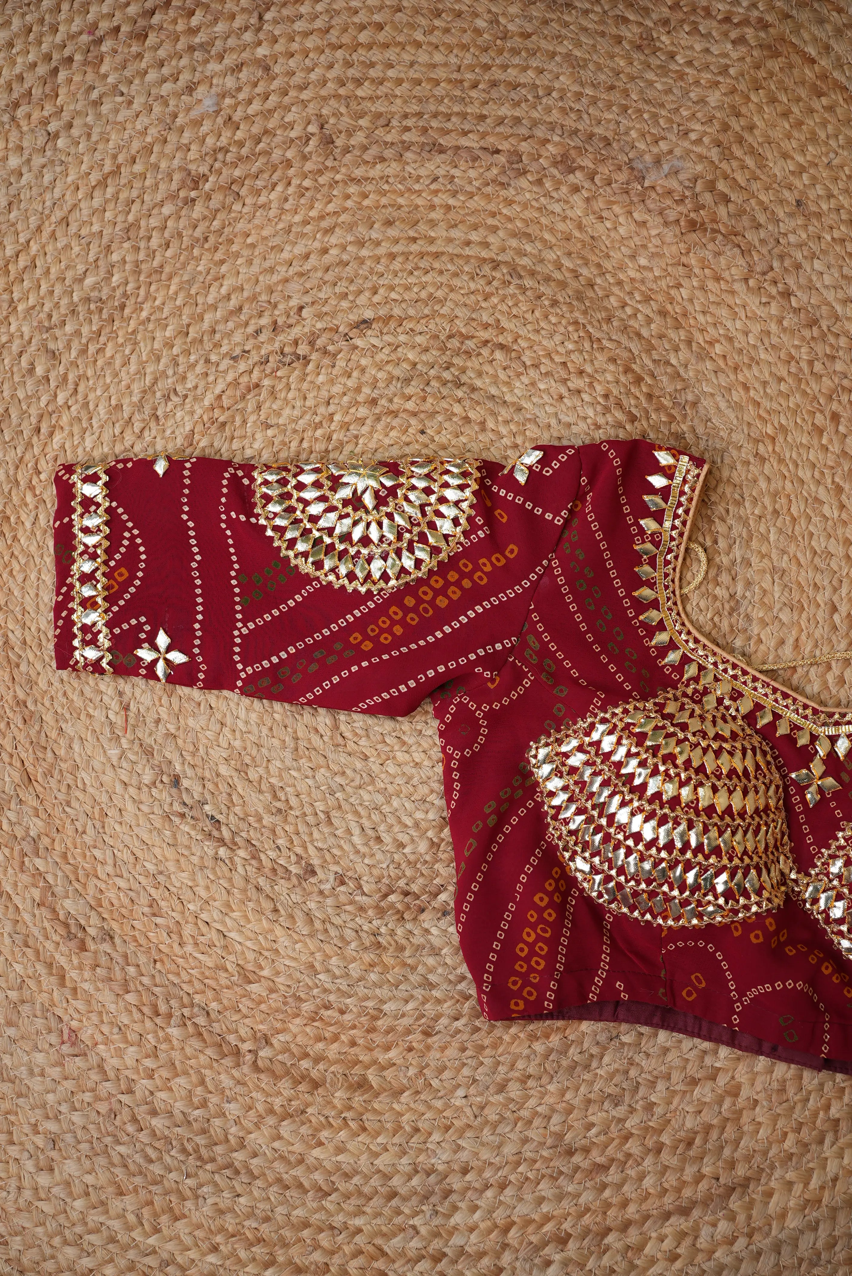 Bandhani Design Aangi Style Blouse With Kachi Gota Patti Handwork