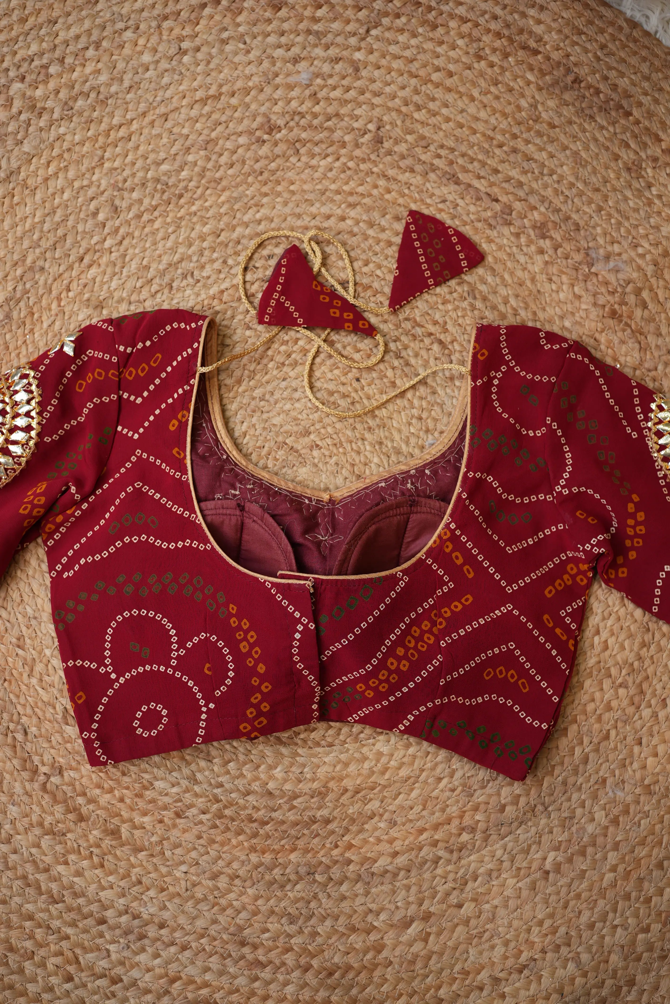 Bandhani Design Aangi Style Blouse With Kachi Gota Patti Handwork