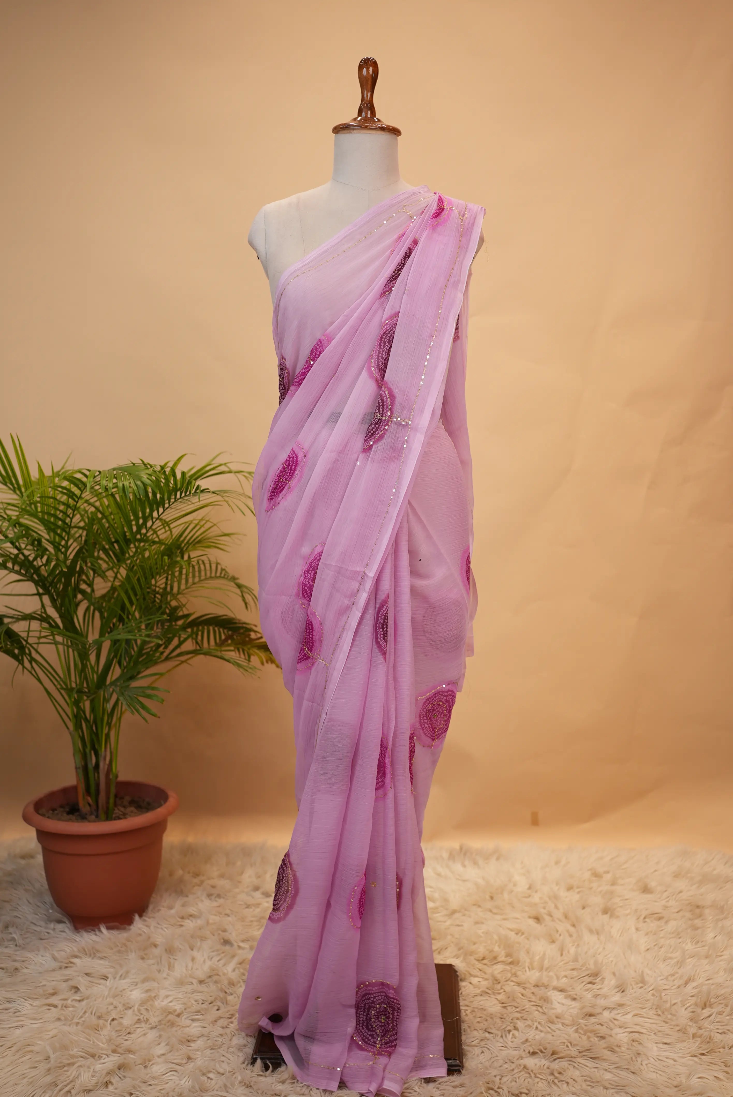 Darbari Saree With Bandhani Print on Chiffon Fabric (Without Blouse)