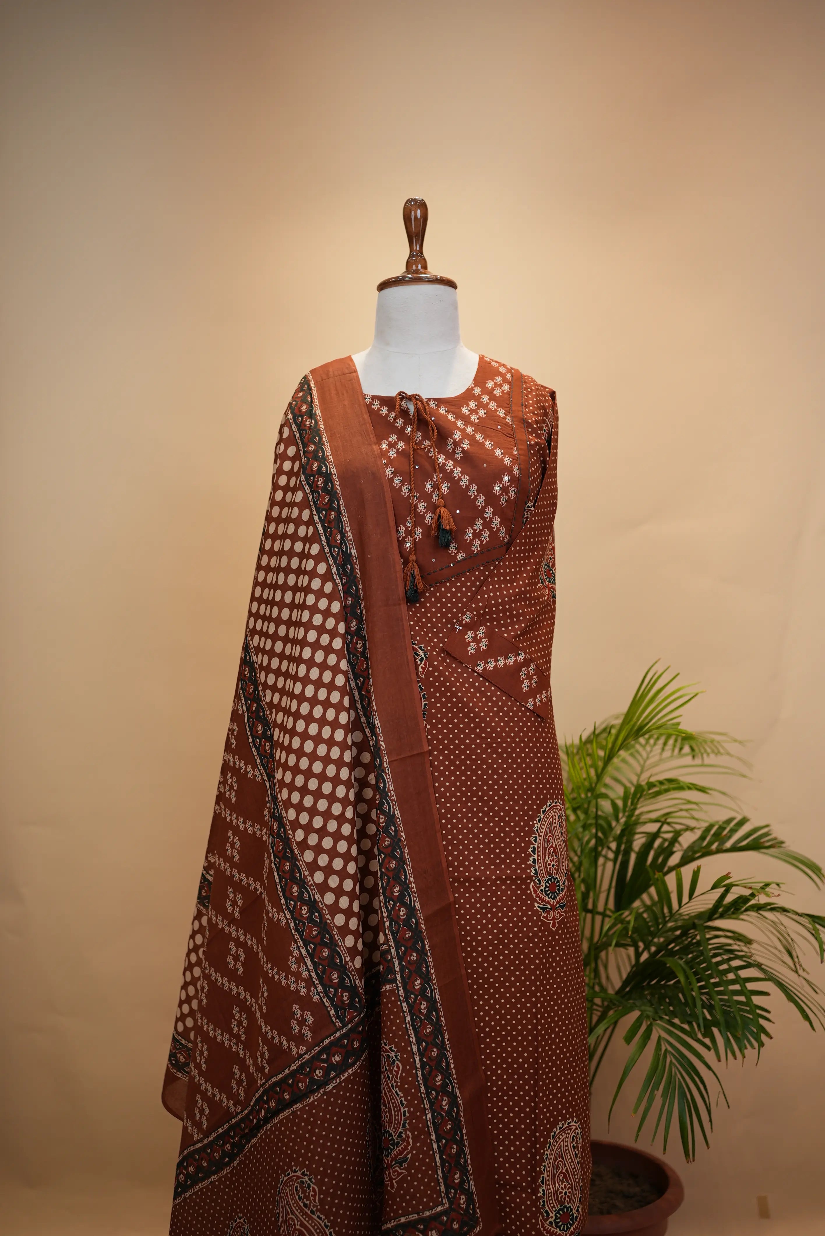 60/60 Cotton Rust Colour Printed Suit