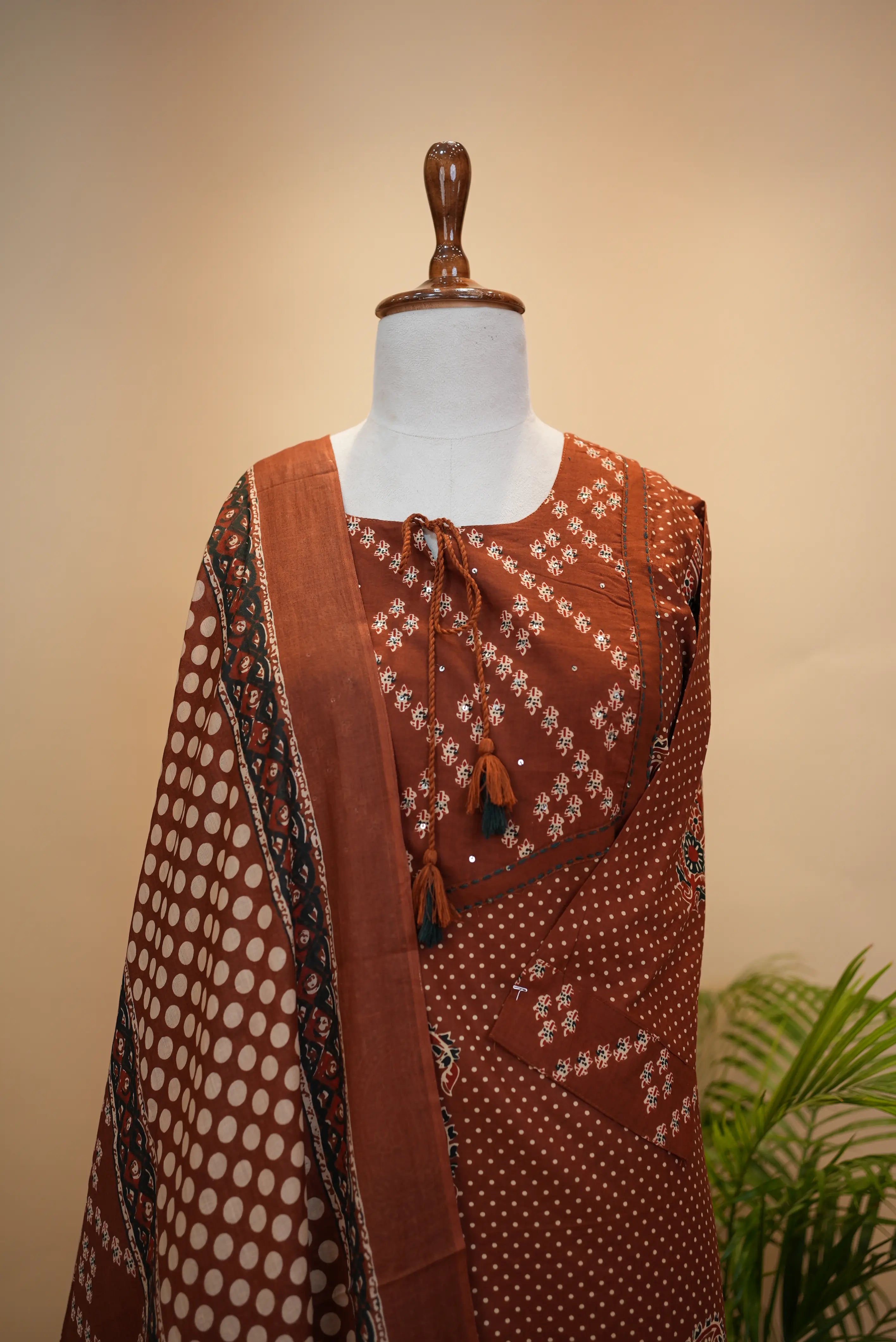 60/60 Cotton Rust Colour Printed Suit