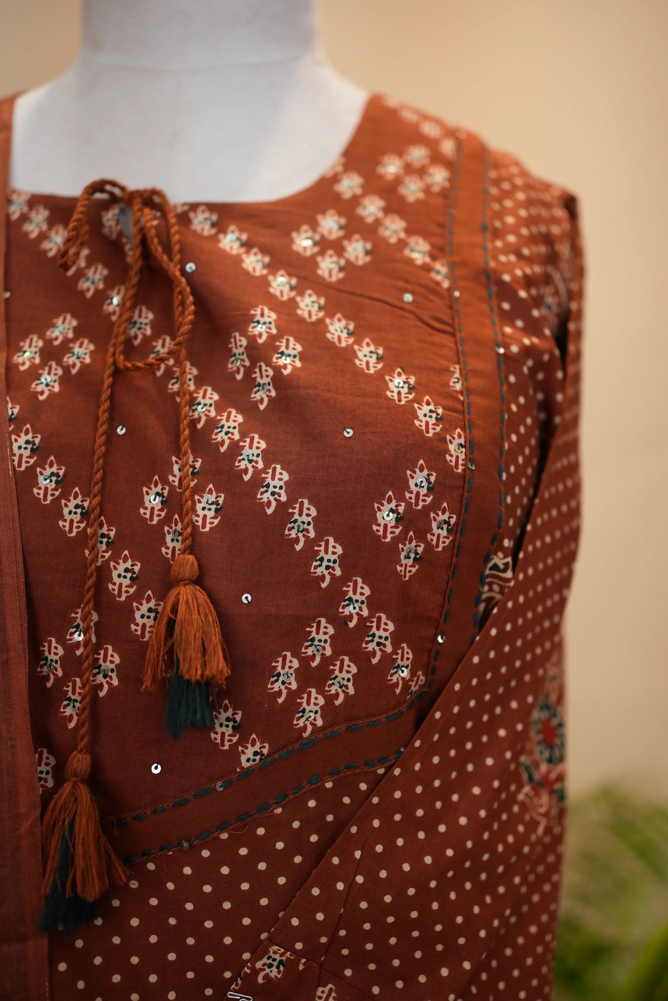 60/60 Cotton Rust Colour Printed Suit