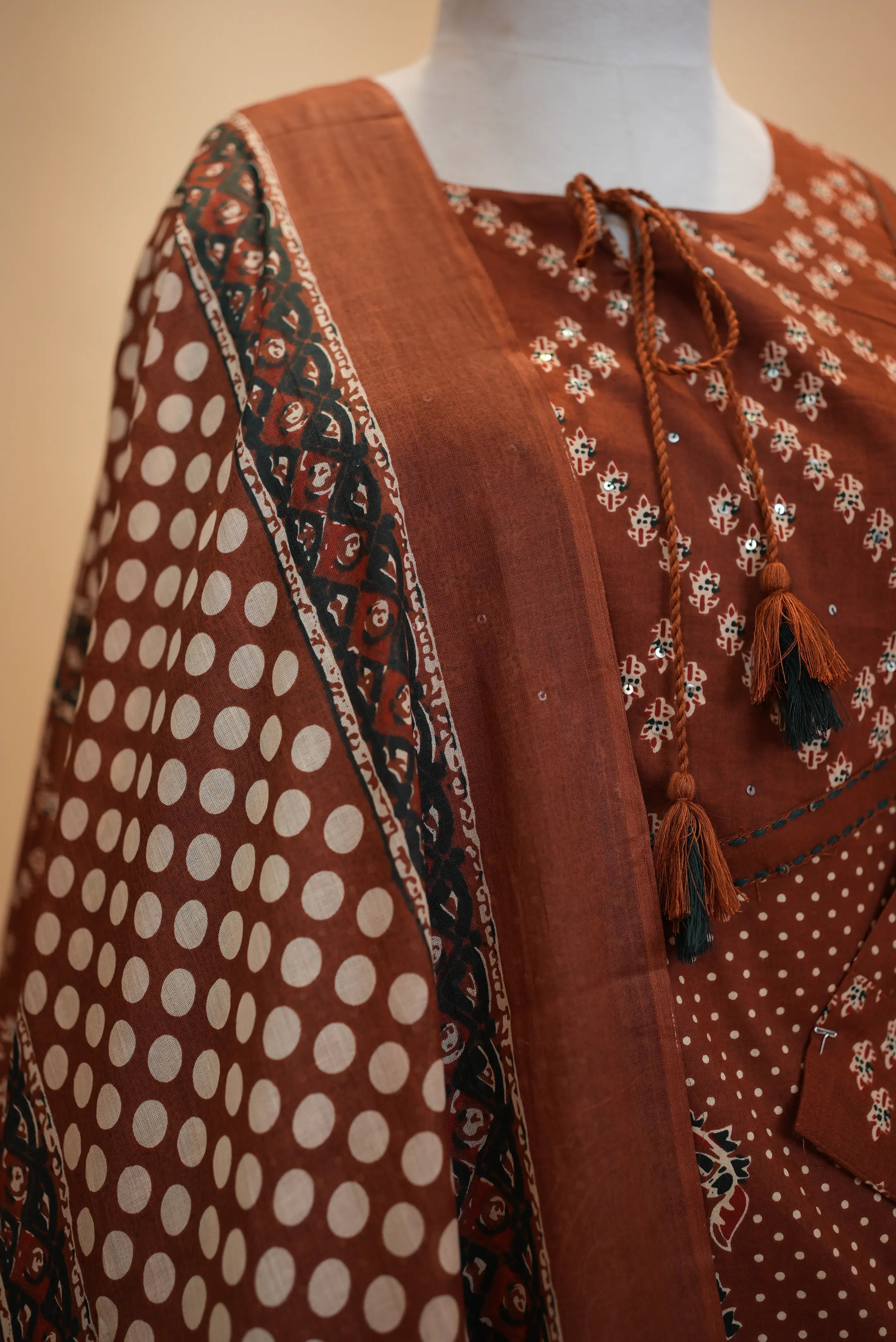 60/60 Cotton Rust Colour Printed Suit