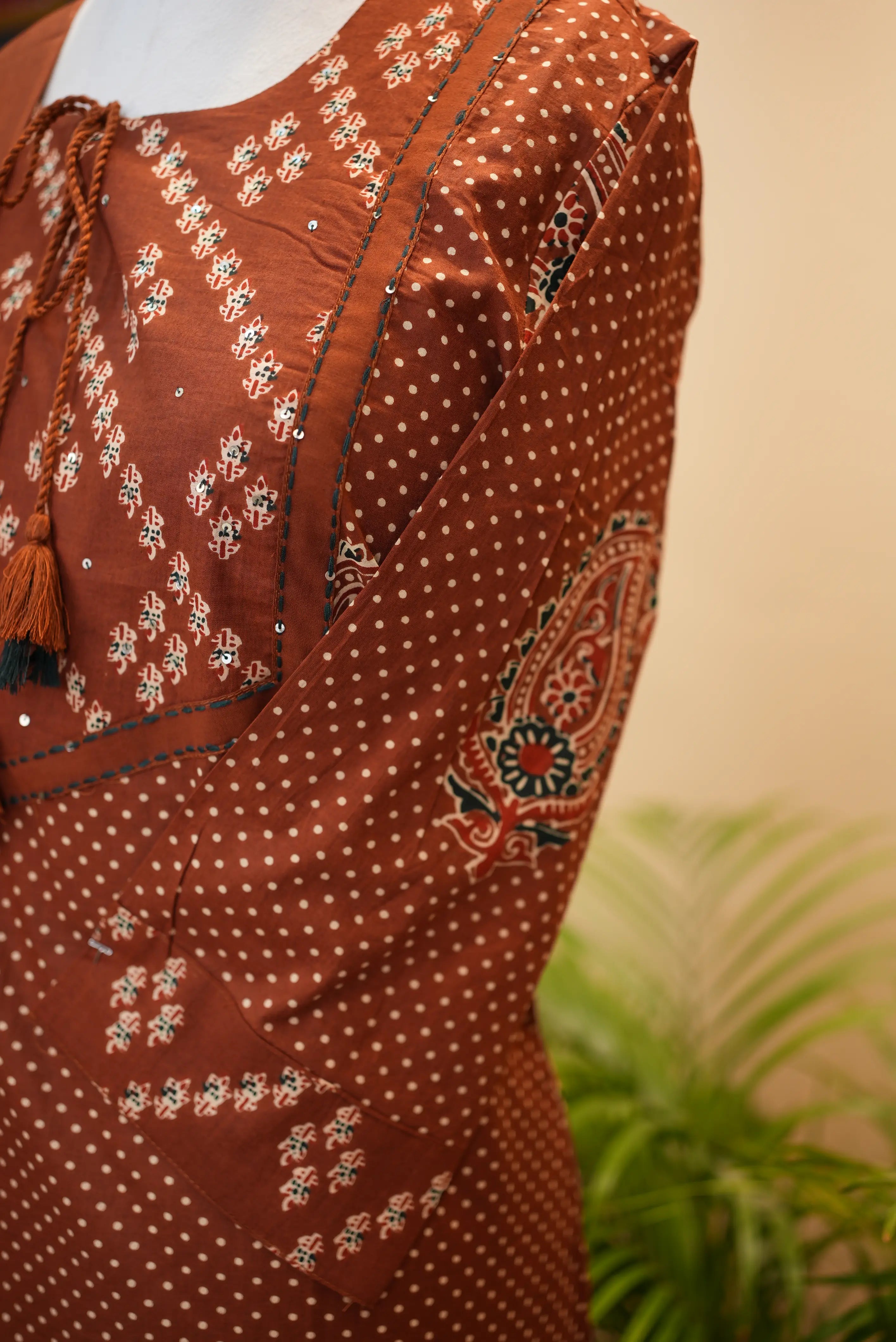 60/60 Cotton Rust Colour Printed Suit