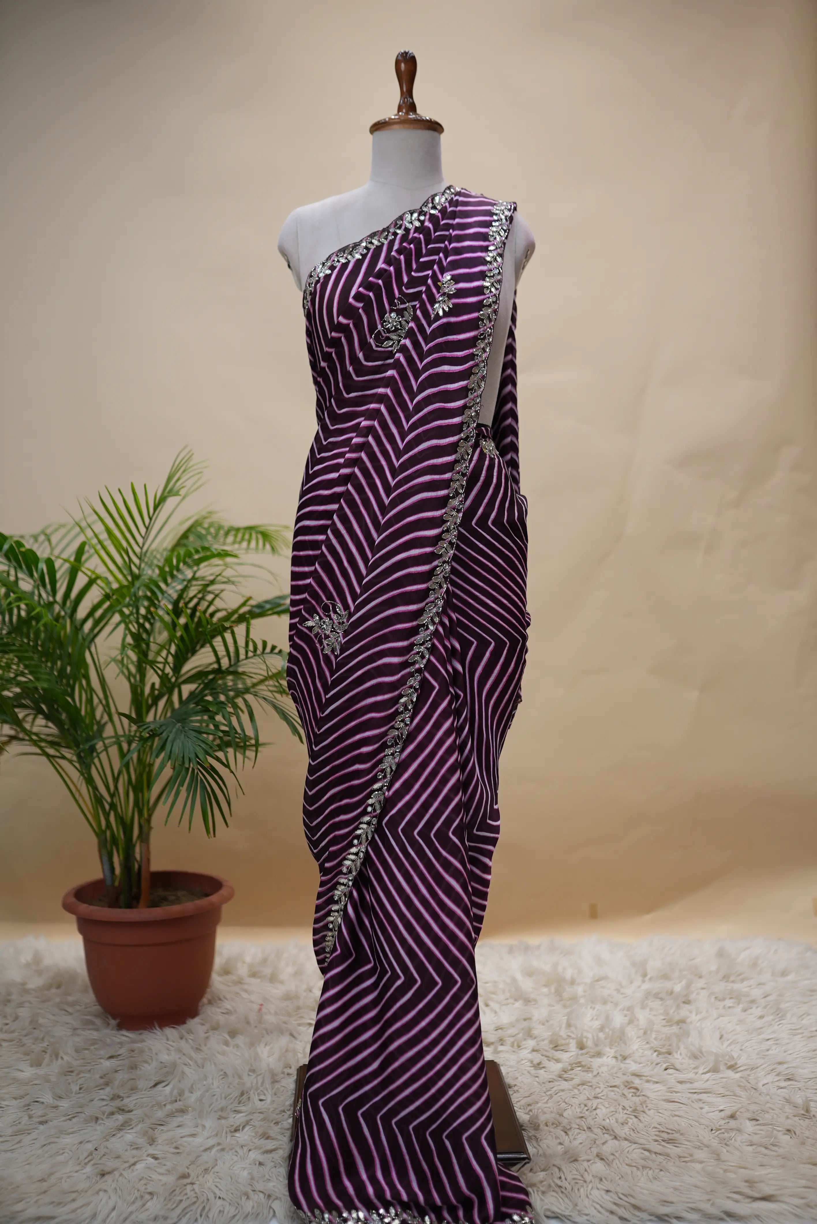 Traditional Leheriya Pattern Handwork Saree (With Blouse)