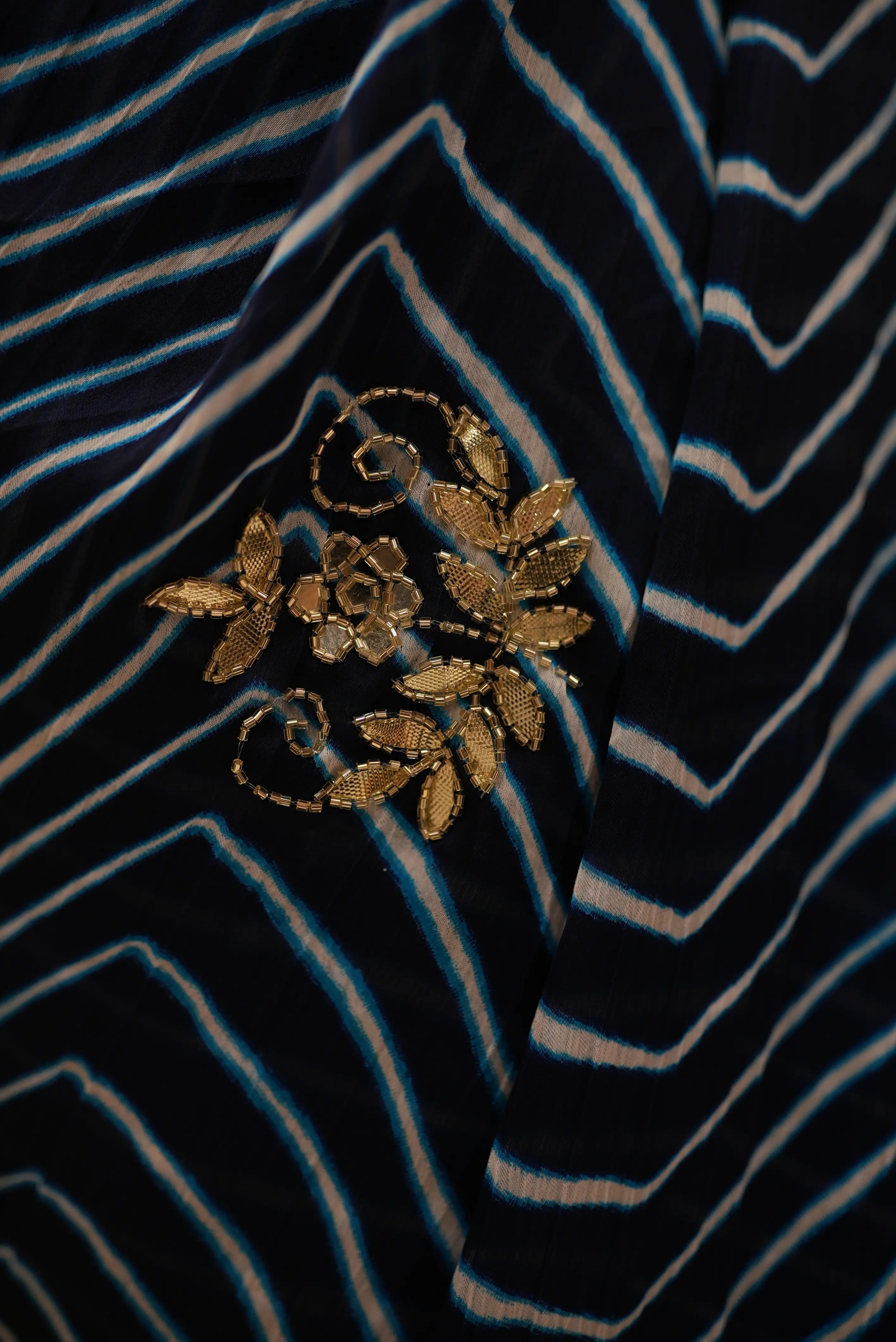 Traditional Leheriya Pattern Handwork Saree (With Blouse)