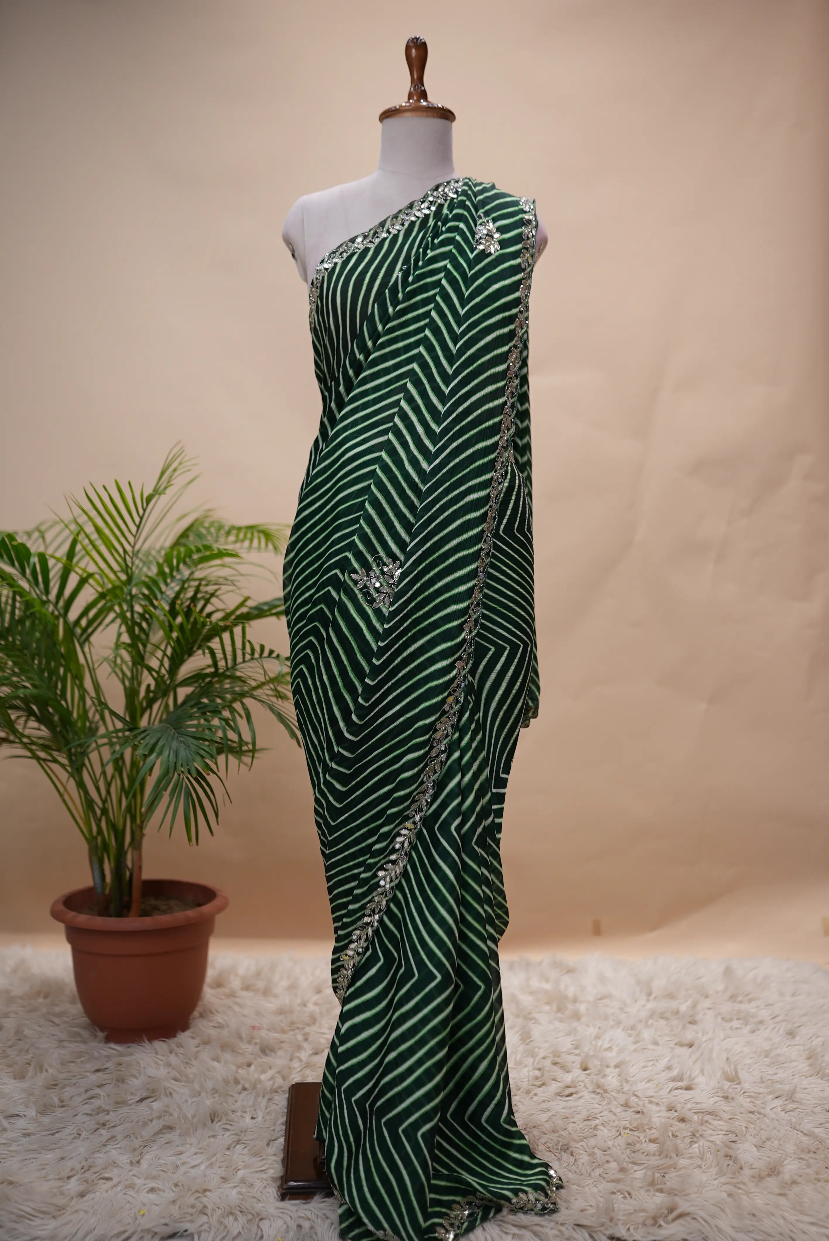 Traditional Leheriya Pattern Handwork Saree (With Blouse)