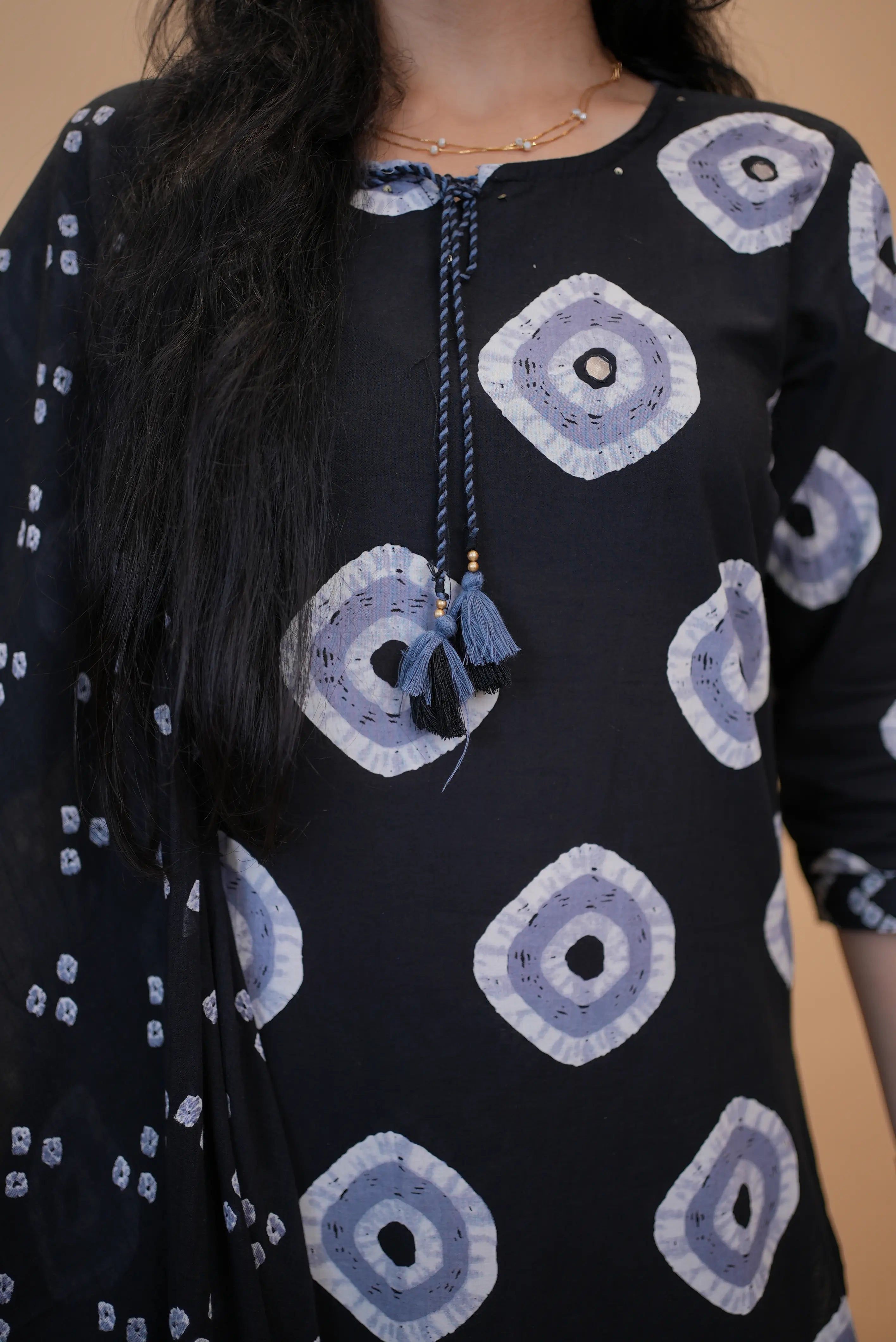 Midnight Bandhani Print Cotton Suit Set With Dupatta
