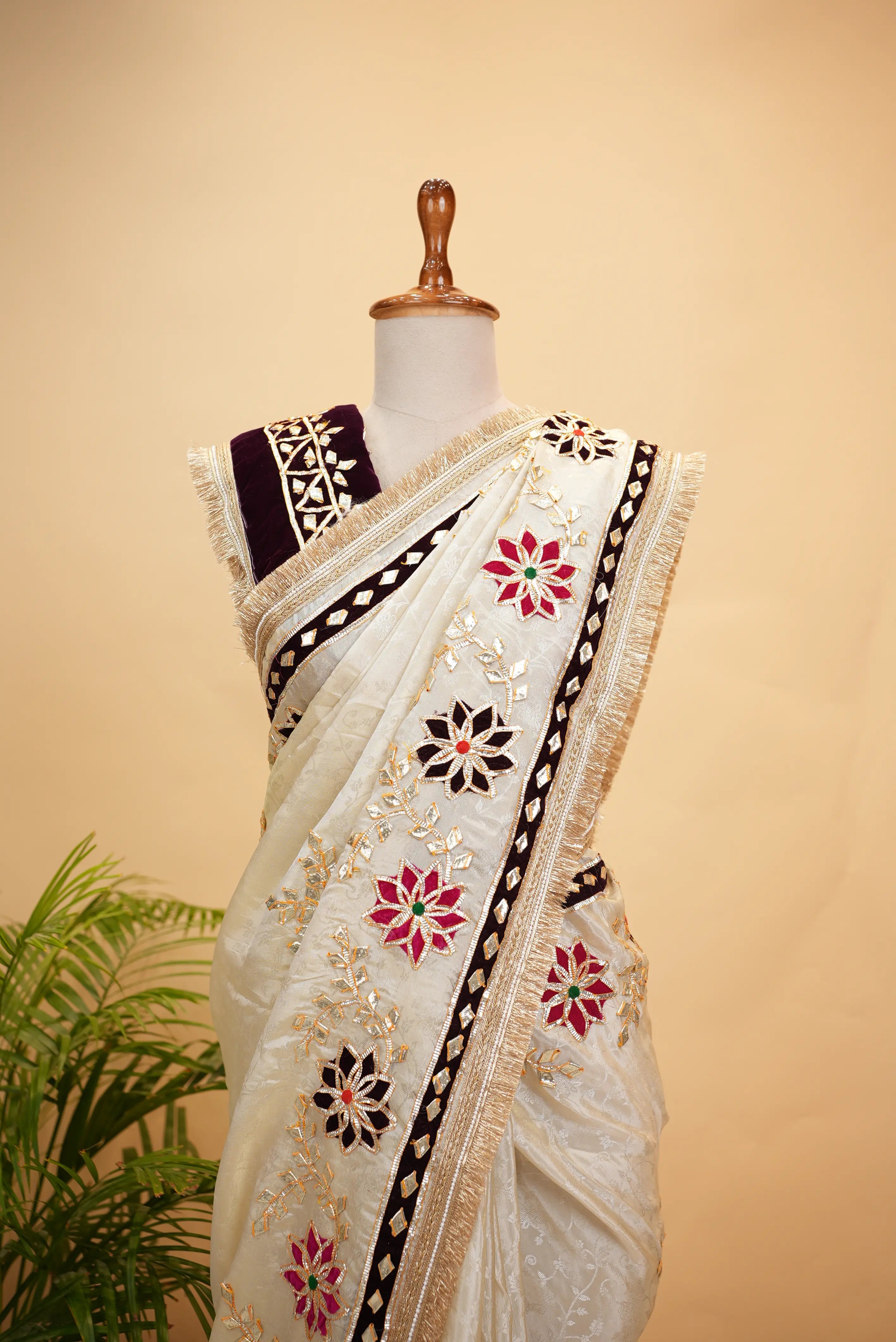 Tissue Silk Fabric Saree with Heavy Pitta Work & Kaccha Gota Border