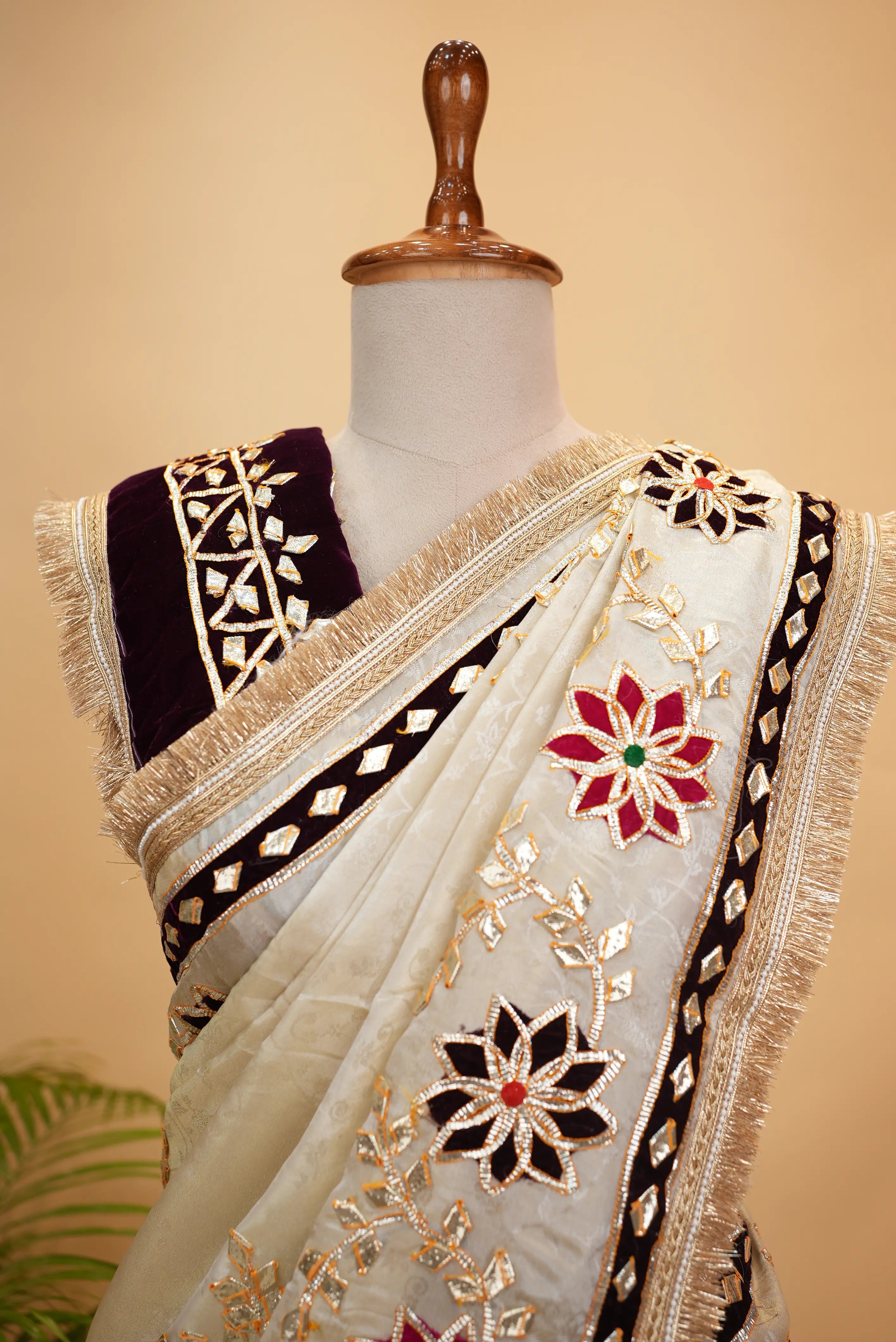 Tissue Silk Fabric Saree with Heavy Pitta Work & Kaccha Gota Border