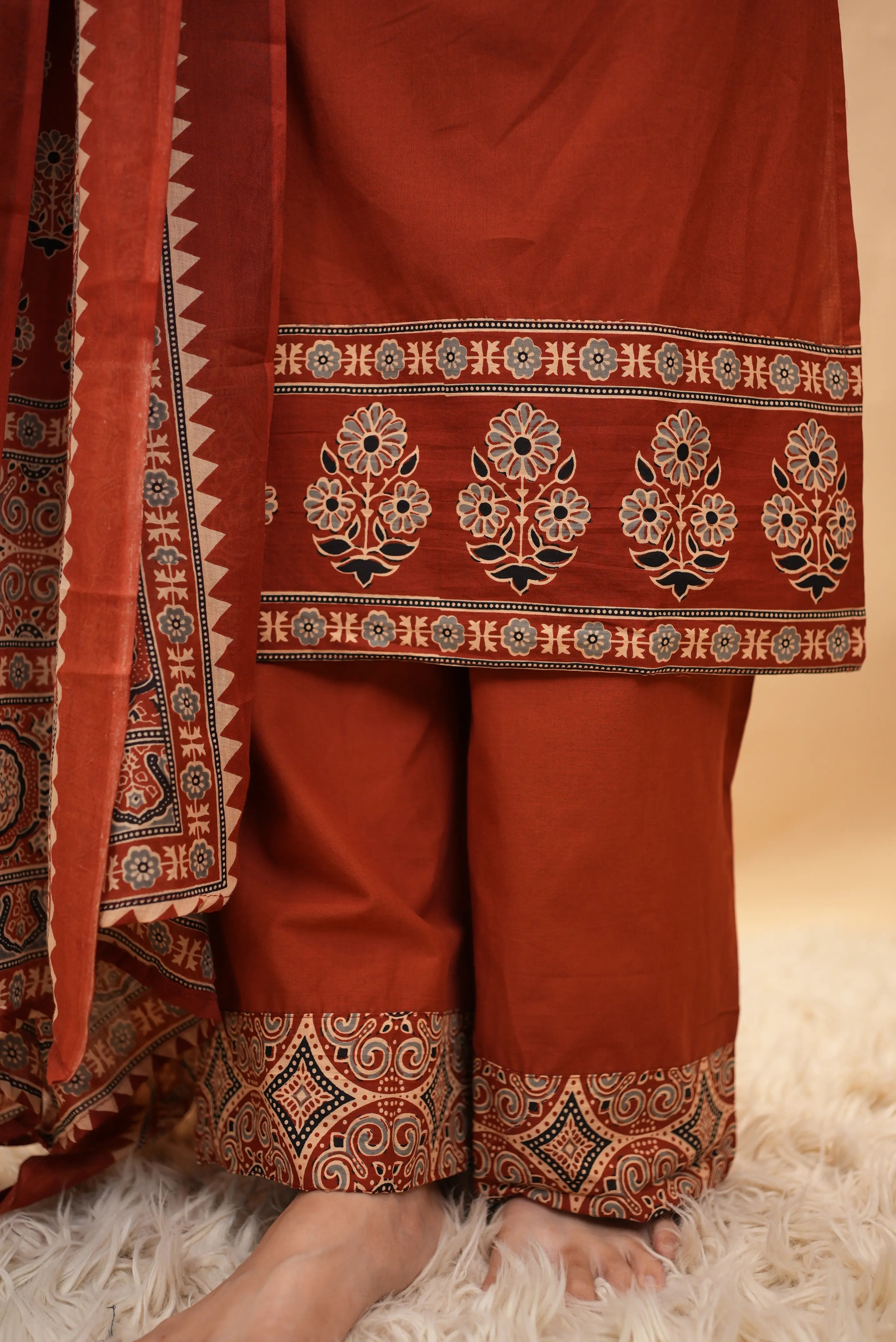 Sanganeri Print Mirror Work Palazzo Style 3-Piece Suit Set