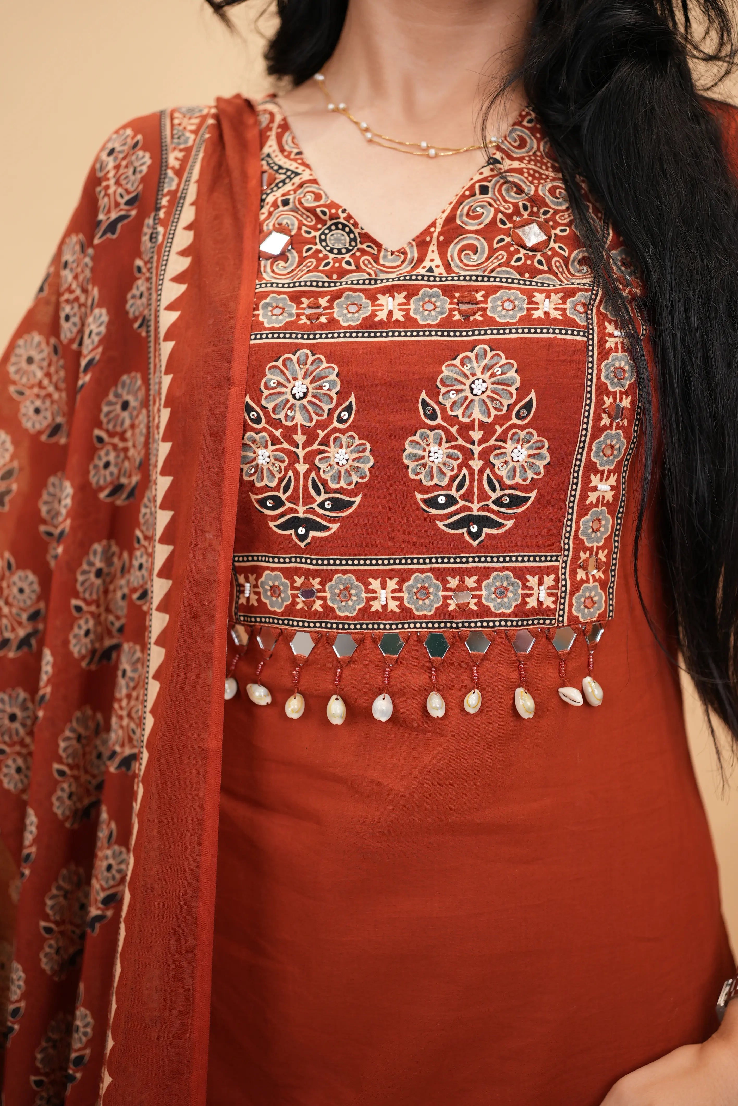 Sanganeri Print Mirror Work Palazzo Style 3-Piece Suit Set