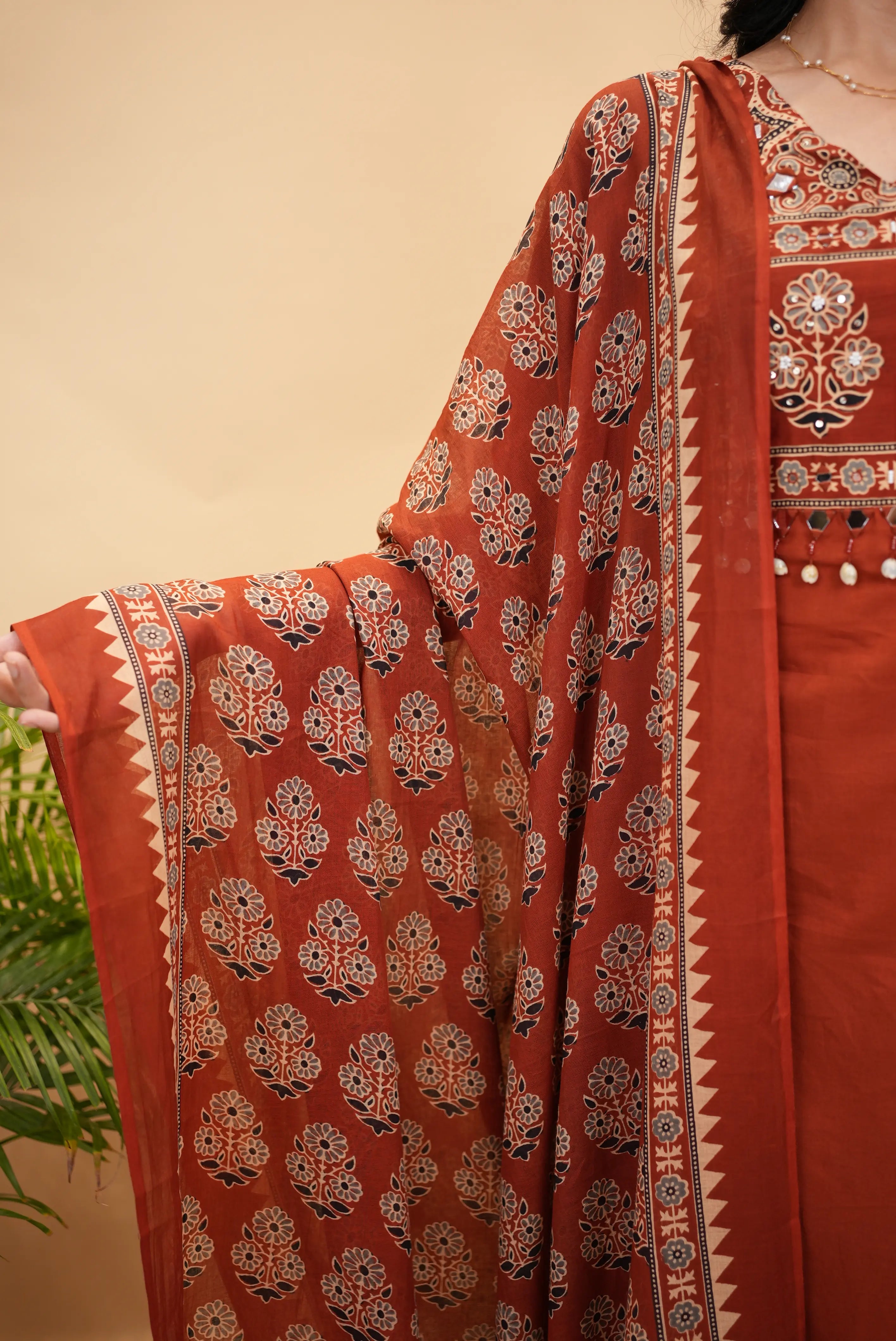 Sanganeri Print Mirror Work Palazzo Style 3-Piece Suit Set