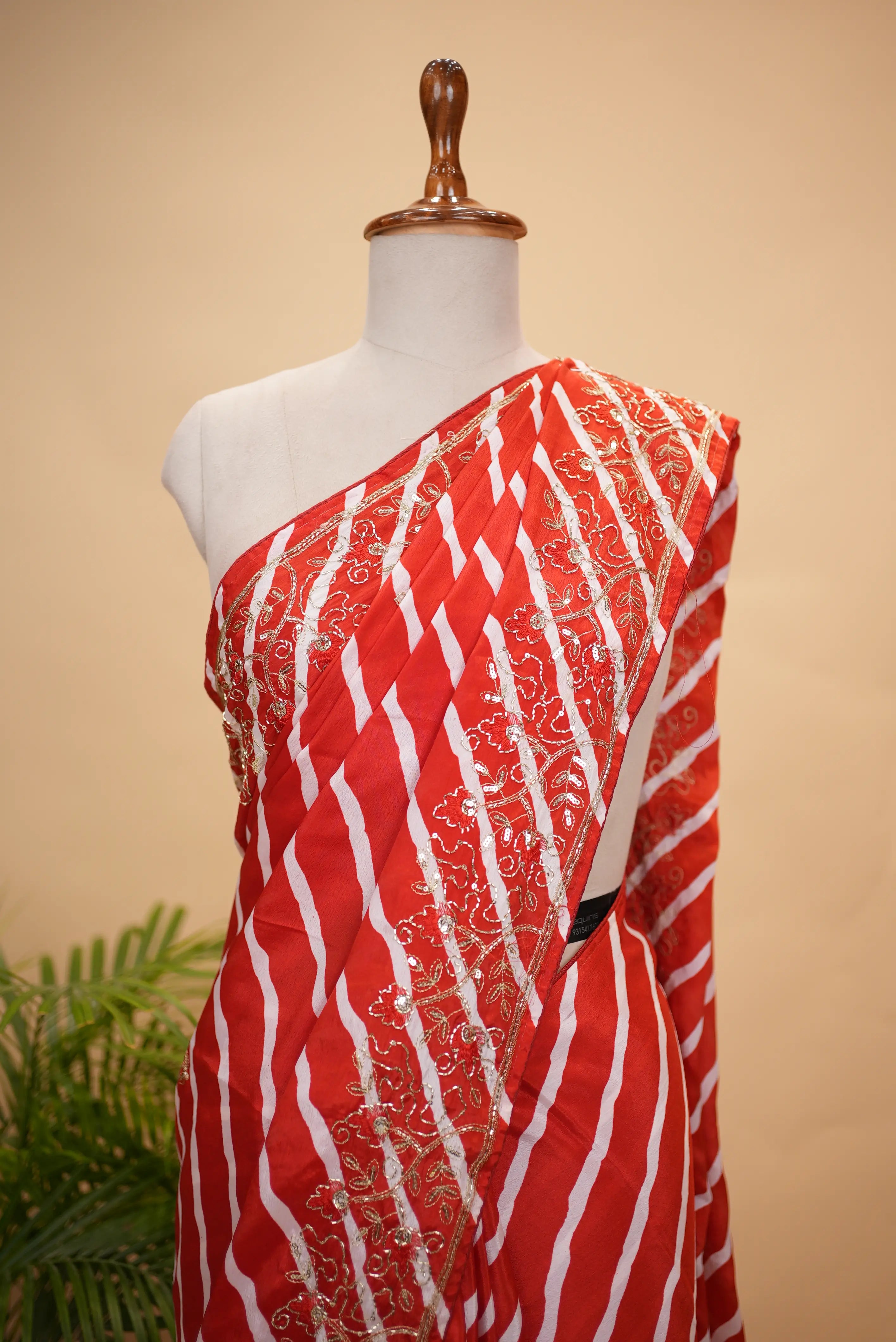 Viscose Chinon Leheriya Saree with Cut Dana & Sequence work (With Blouse)