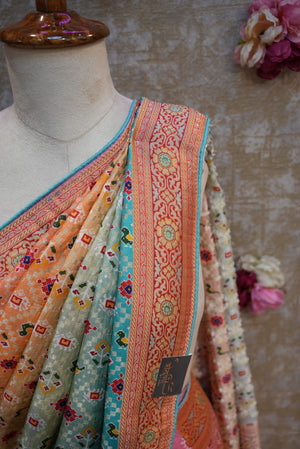 PATOLA PATTERN SAREE WITH HEAVY ZARI BORDER (WITH BLOUSE) ##SR0250