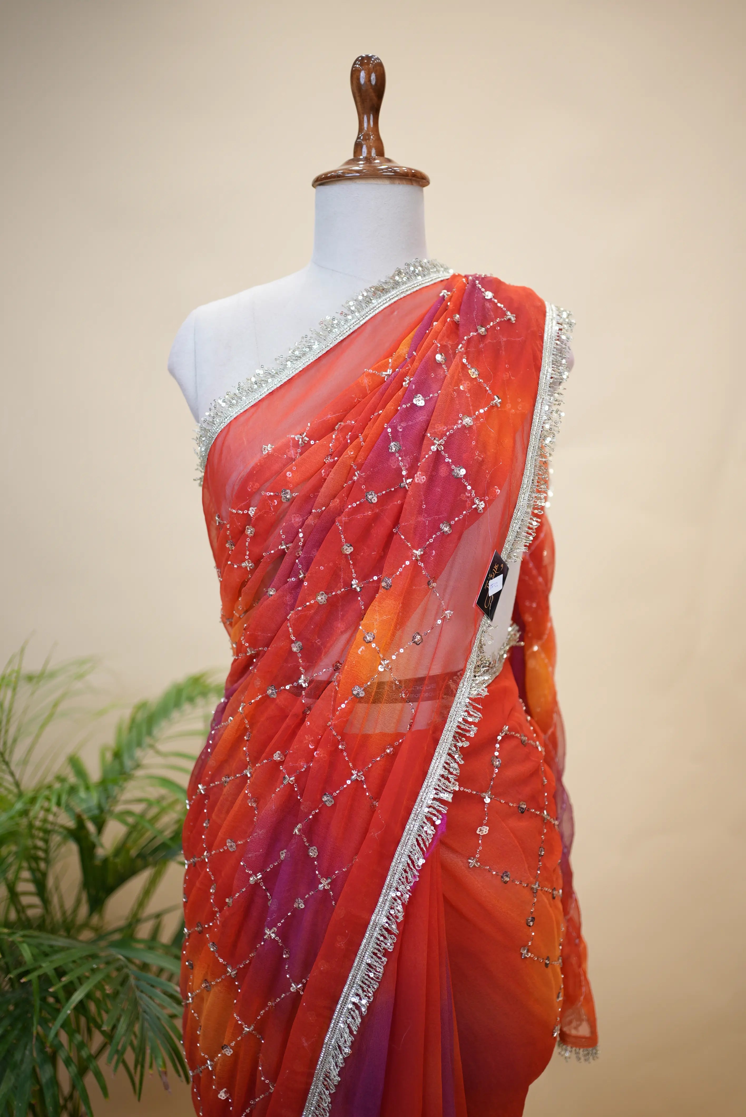 Multishade Heavy Jaal Pattern Darbari Saree With Sequence Aari & Cut Dana Work (With Blouse)