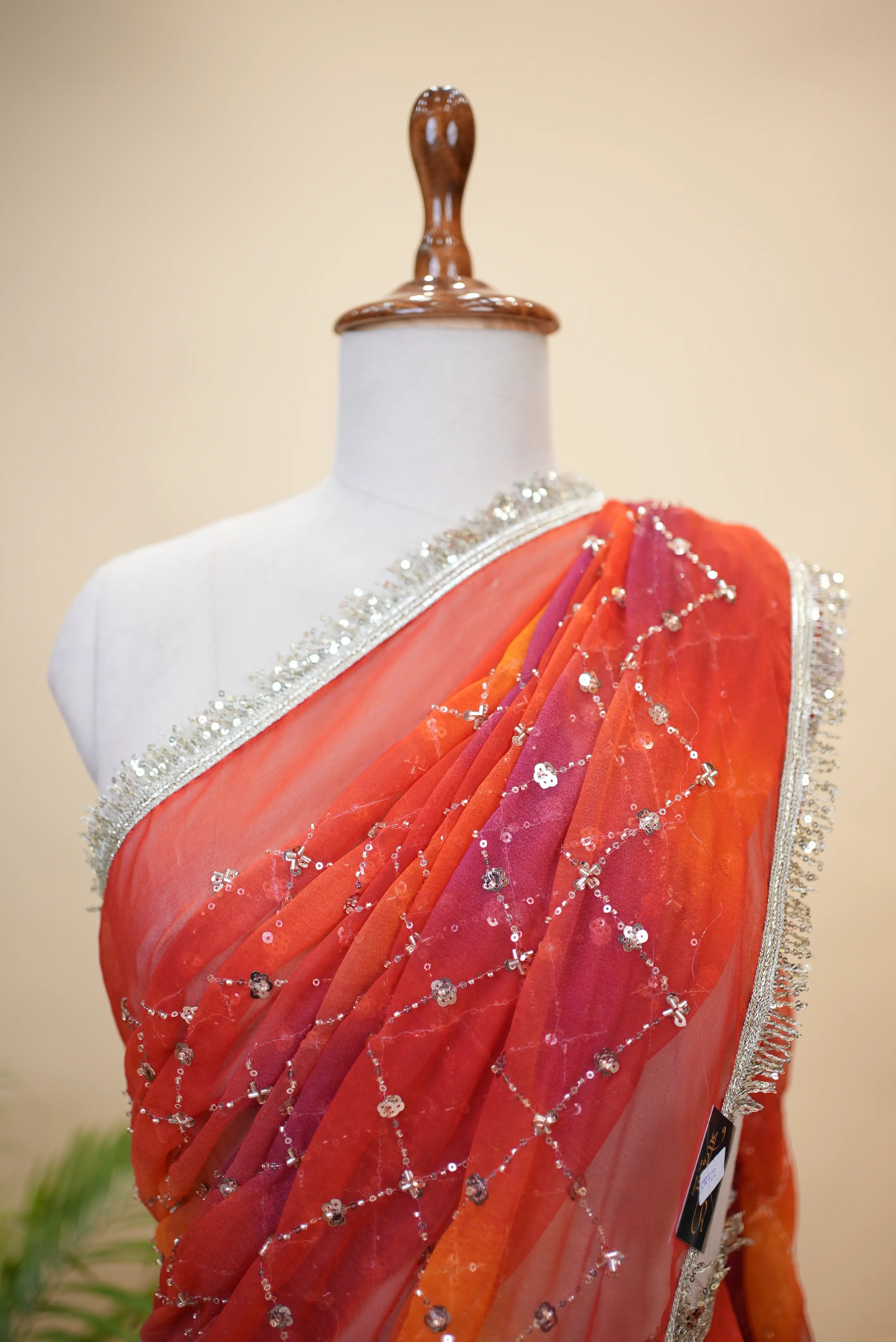 Multishade Heavy Jaal Pattern Darbari Saree With Sequence Aari & Cut Dana Work (With Blouse)