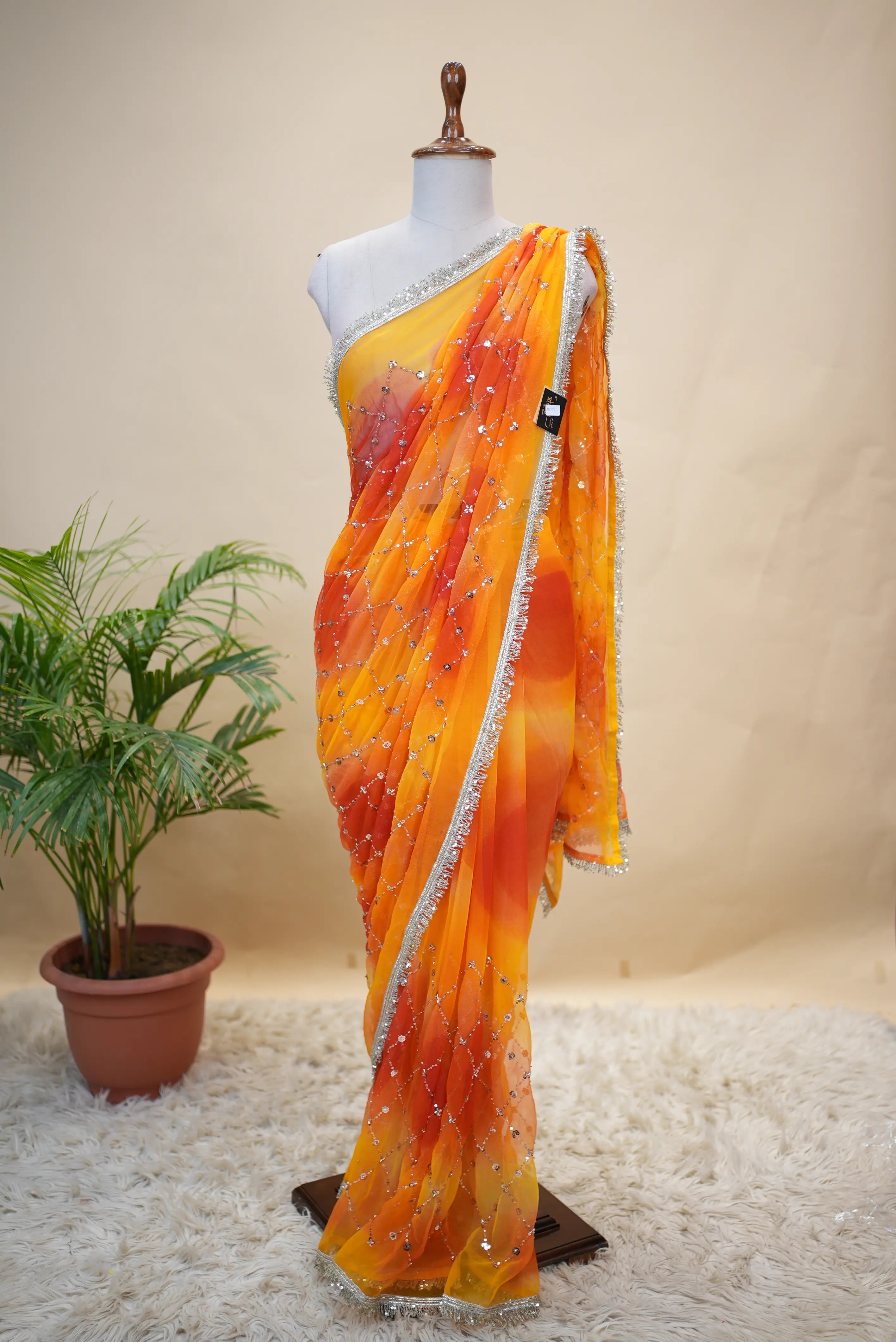Multishade Heavy Jaal Pattern Darbari Saree With Sequence Aari & Cut Dana Work (With Blouse)