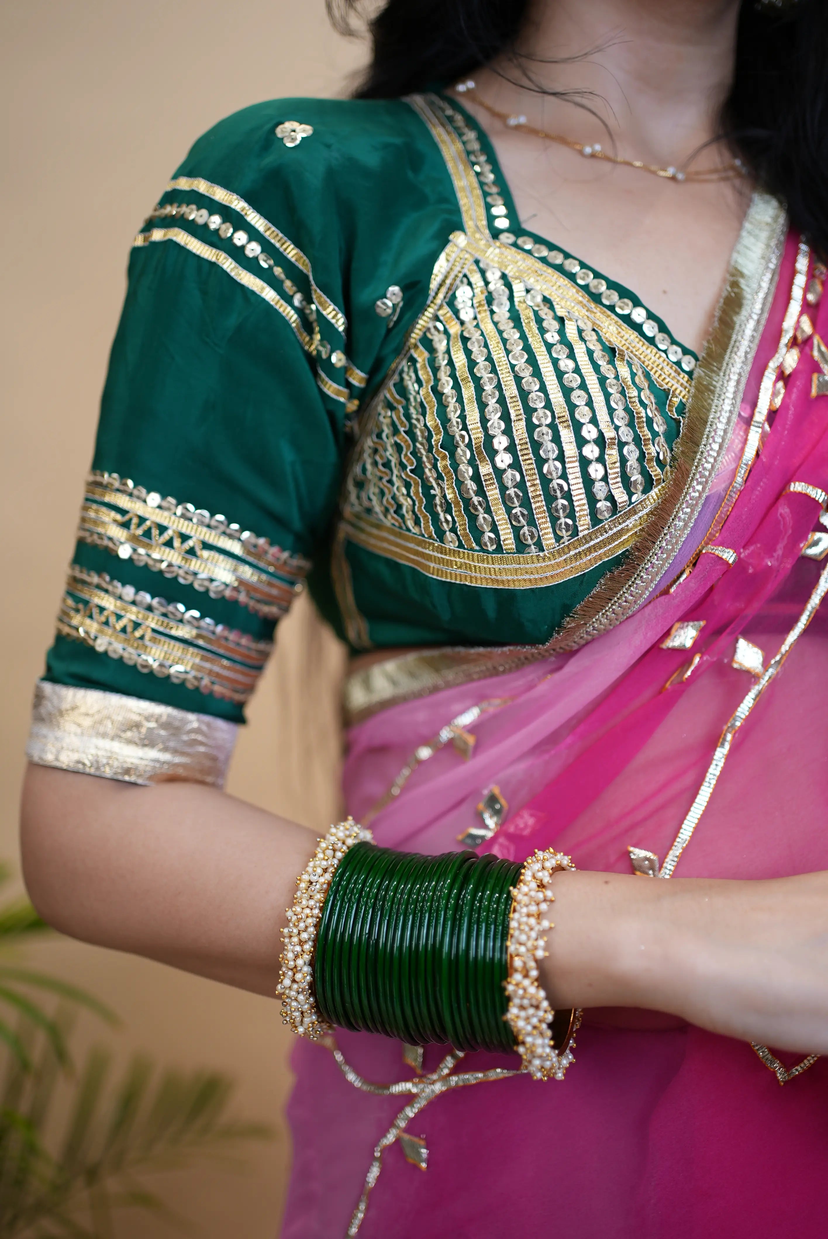 Vrinda Rajasthani Aangi Blouse with Sequins & Charkhi Gota Handwork