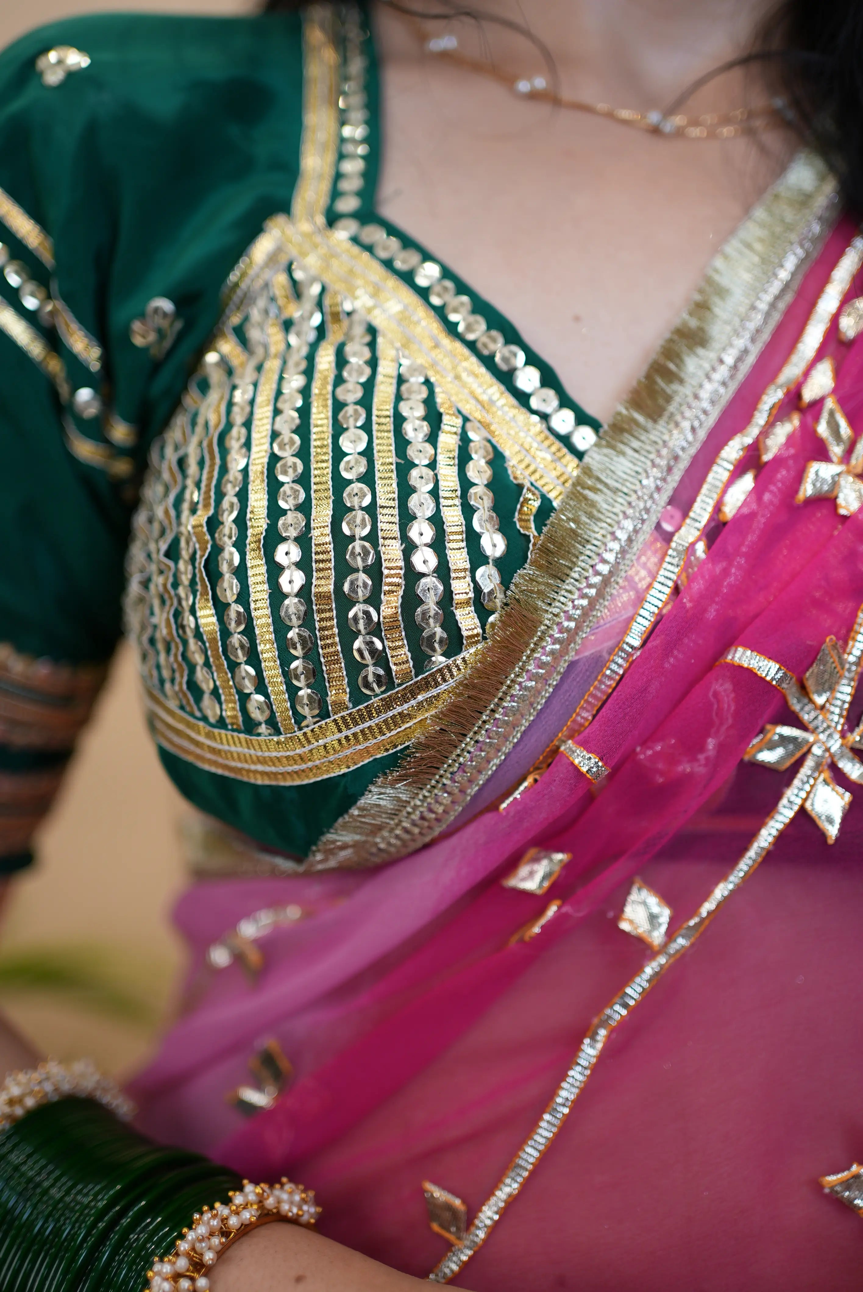Vrinda Rajasthani Aangi Blouse with Sequins & Charkhi Gota Handwork