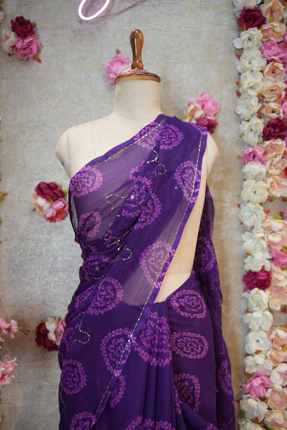 BANDHANI SPECIAL RAJWRI SAREE WITH AARI TARI WORK (WITHOUT BLOUSE)       ##SR0310