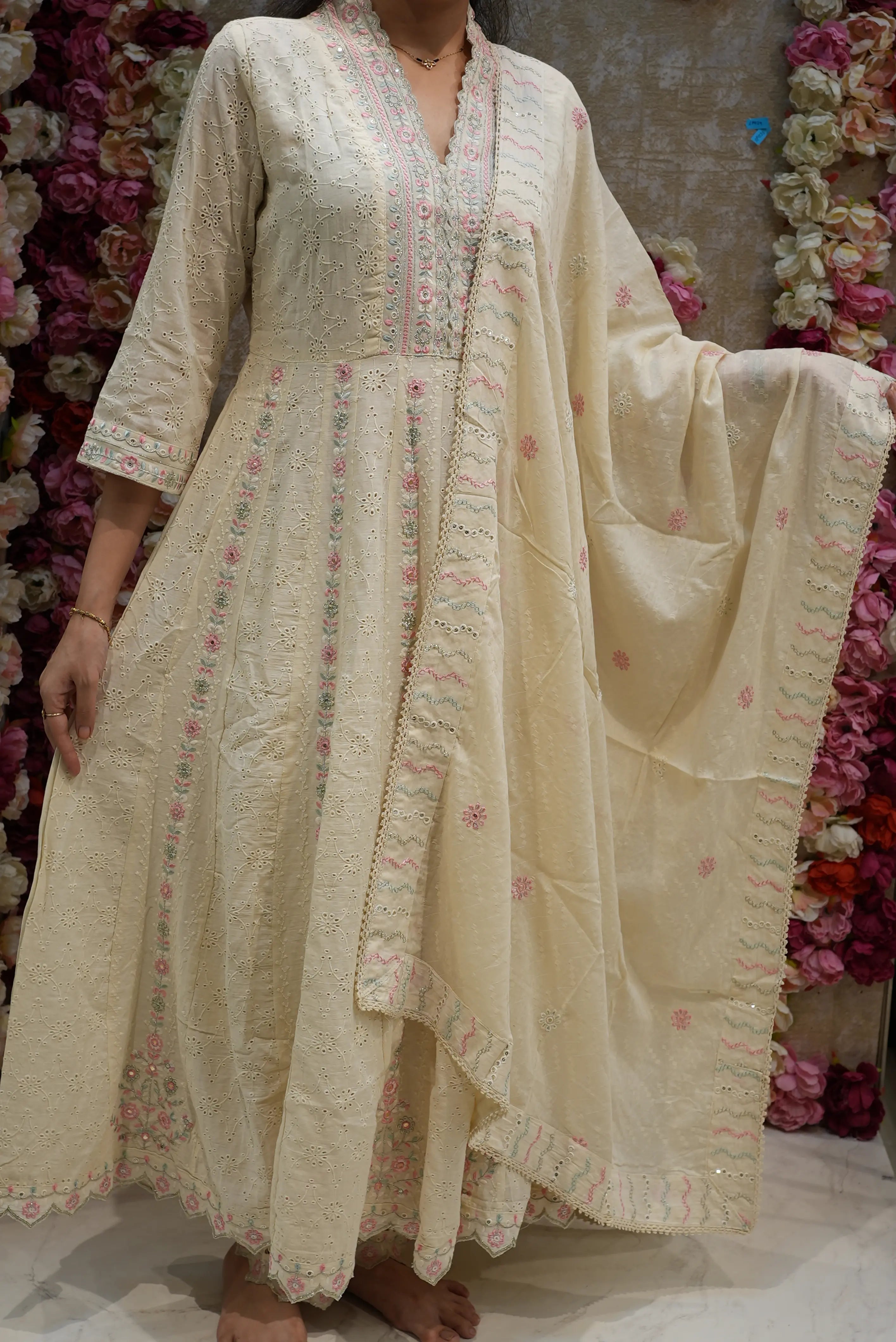 MAL COTTAN FABRIC 3-PIECE SUIT WITH HEAVY EMBROIDERY WORK