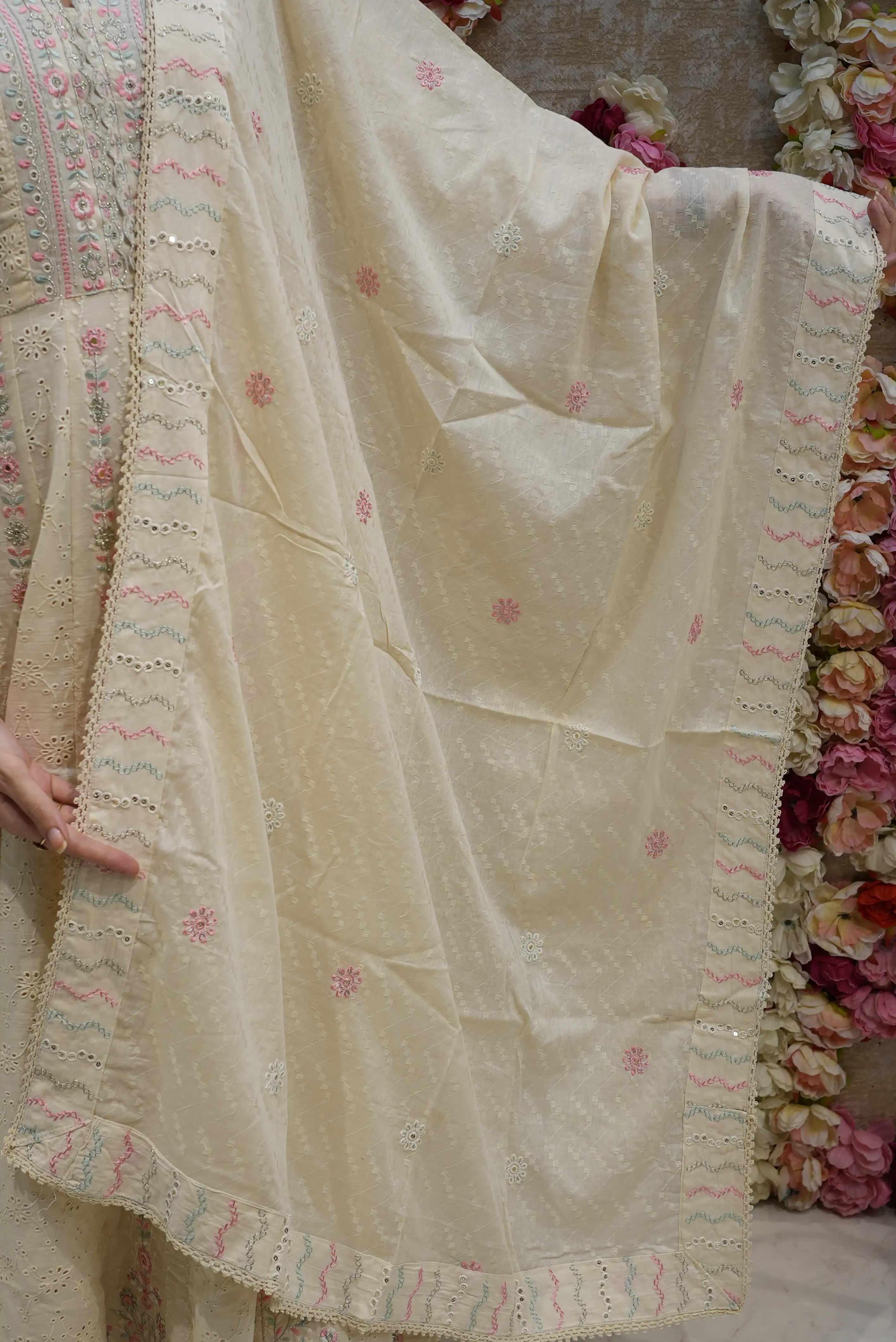 MAL COTTAN FABRIC 3-PIECE SUIT WITH HEAVY EMBROIDERY WORK