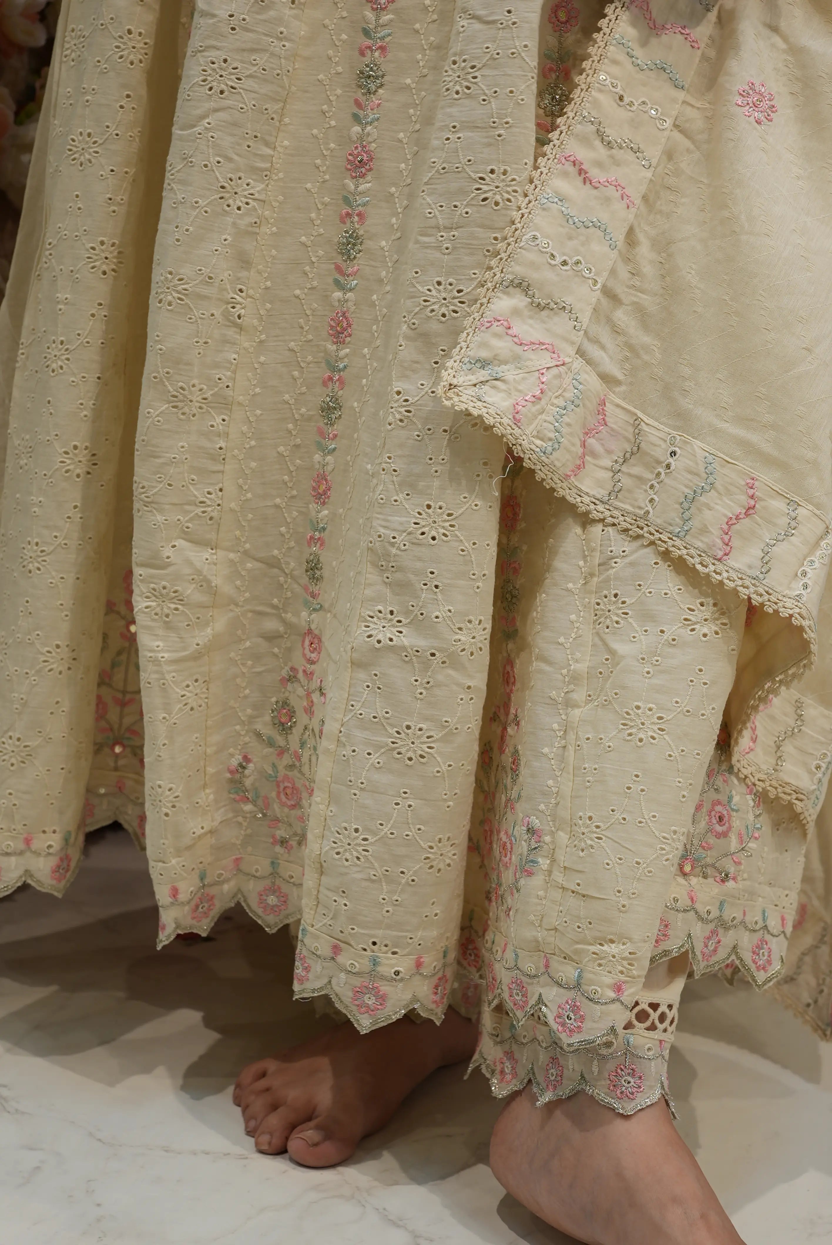 MAL COTTAN FABRIC 3-PIECE SUIT WITH HEAVY EMBROIDERY WORK