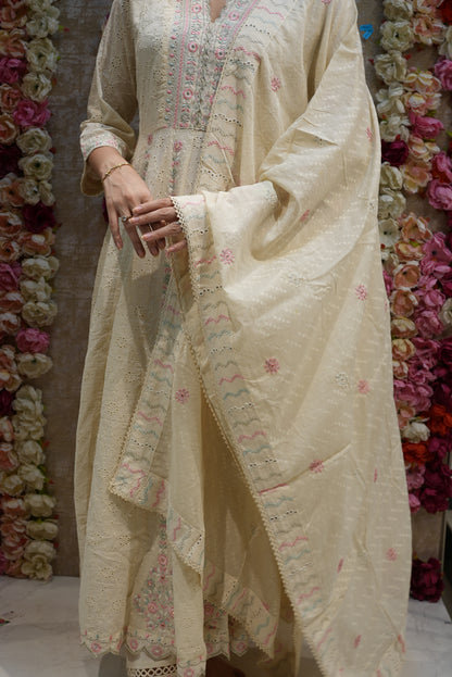 MAL COTTAN FABRIC 3-PIECE SUIT WITH HEAVY EMBROIDERY WORK ##SP082