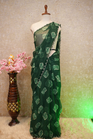 CHIFFON FABRIC WASHABLE HANDWORK SAREE WITH BANDHEJ & CUTWORK BORDER (WITH BLOUSE) ##SR557