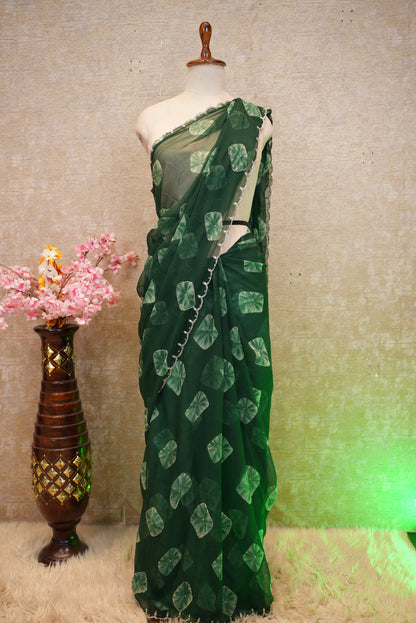 CHIFFON FABRIC WASHABLE HANDWORK SAREE WITH BANDHEJ & CUTWORK BORDER (WITH BLOUSE) ##SR557