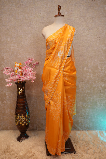 PURE FABIANA FANCY BANDHEJ WITH GOTA PATTI WORK (WITH RUNING BLOUSE)  ##SR556