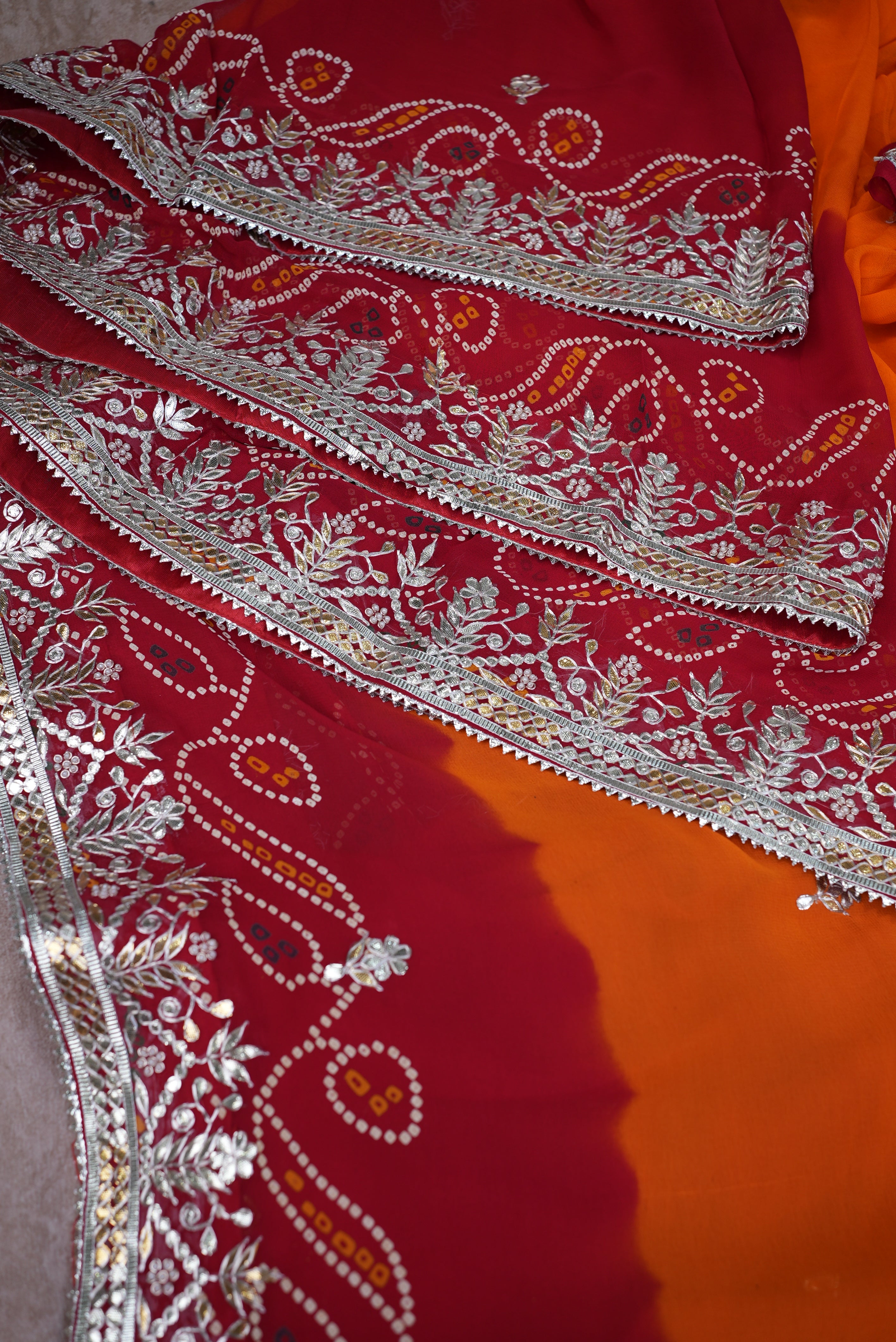 Rajasthani Tradtional Bandhani Pila Saree With Zero Gota Patti Handwork