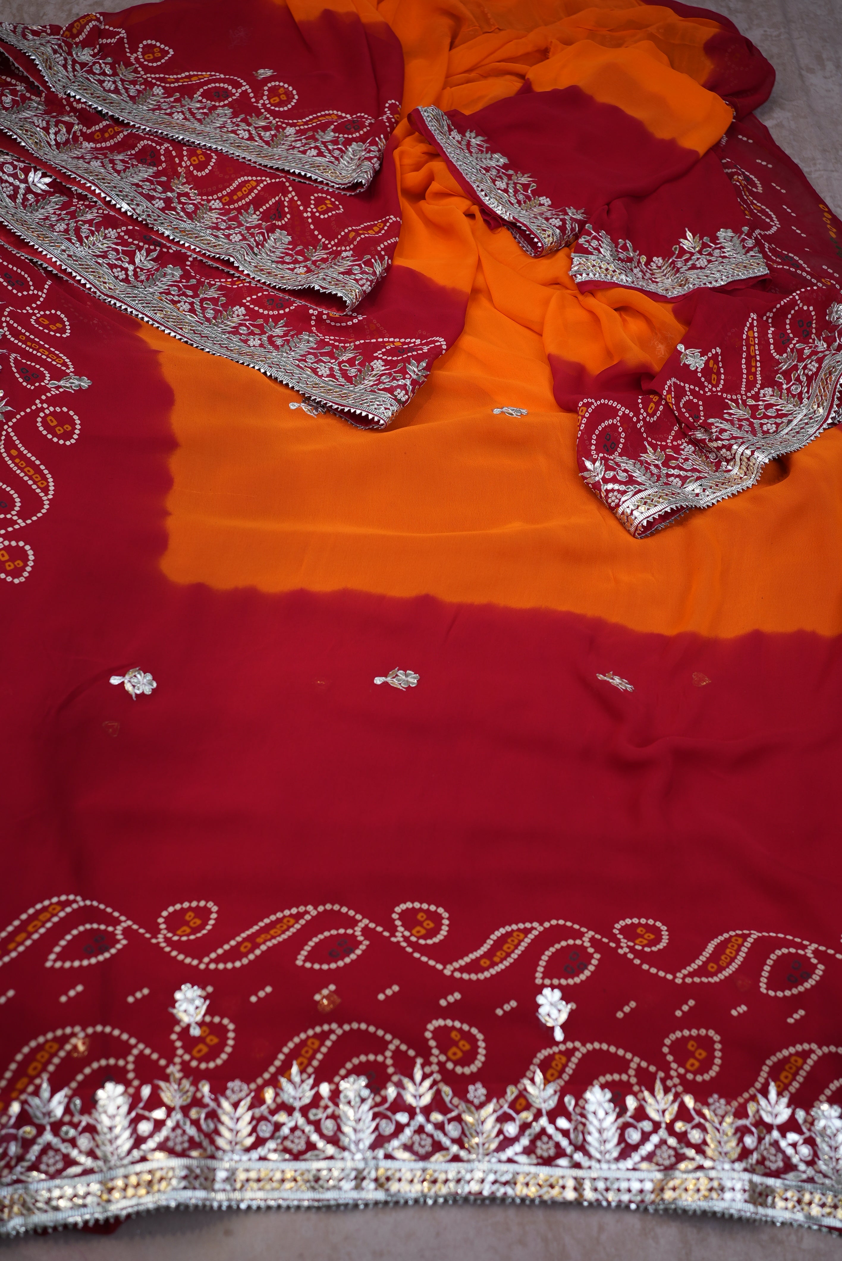Rajasthani Tradtional Bandhani Pila Saree With Zero Gota Patti Handwork