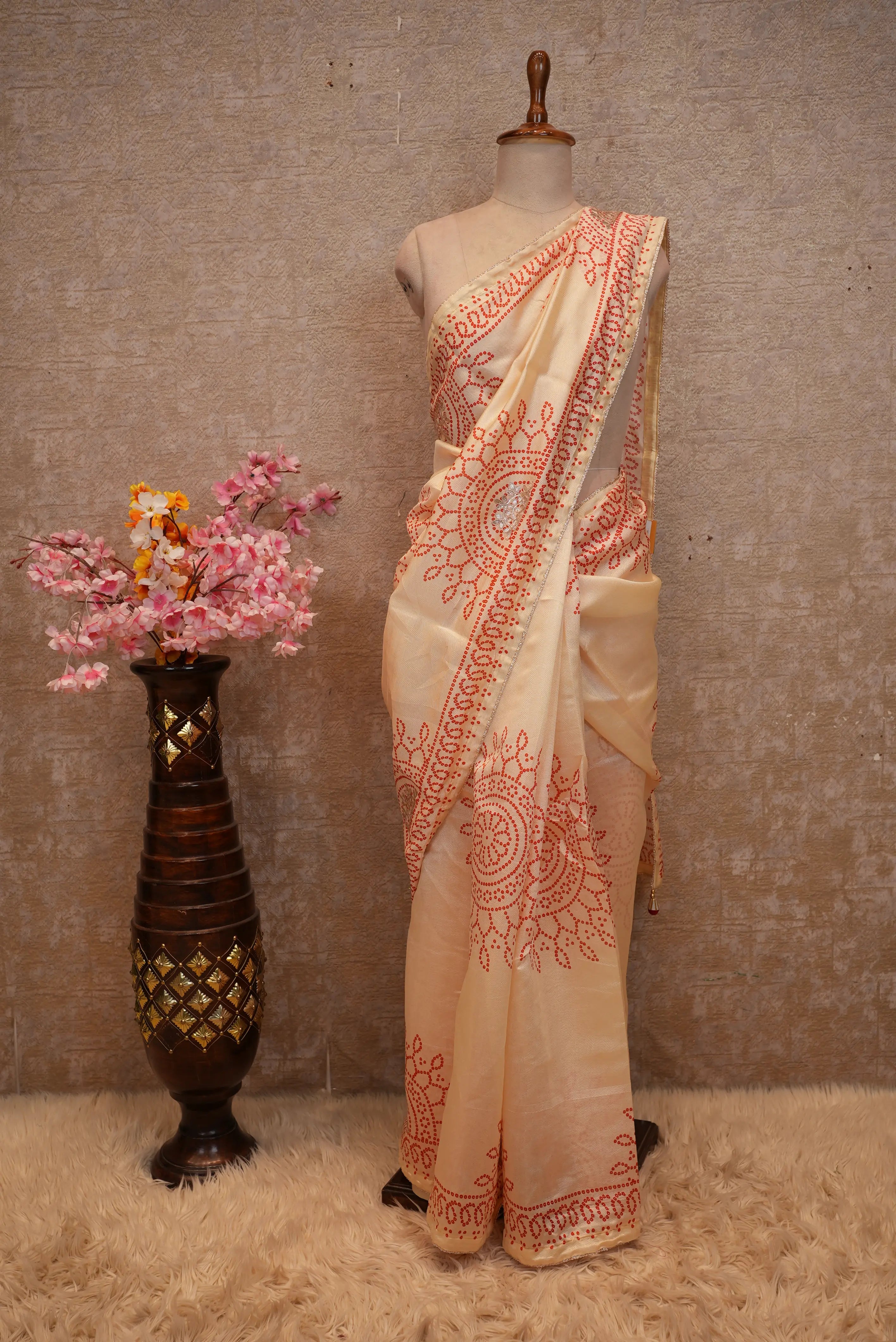 Pure Fabiana Bandhej Saree with Gota Patti Work (With Running Blouse)