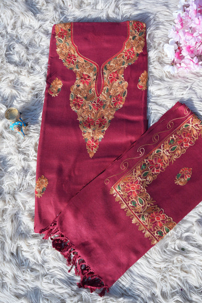 3-PIECE SUIT FABRIC WITH THRED WORK ON  WOOLEN FABRIC WITH DUPATTA ##SF045