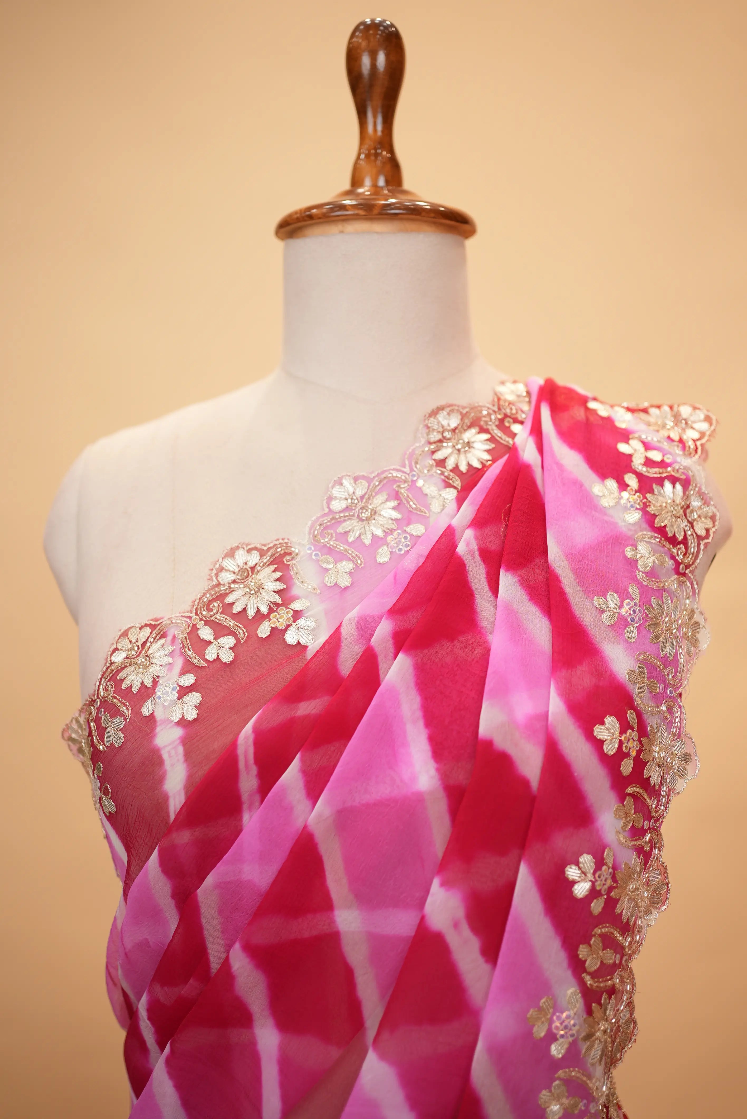 Gota Patti Handwork Pure Chiffon Leheriya Saree (With Blouse)
